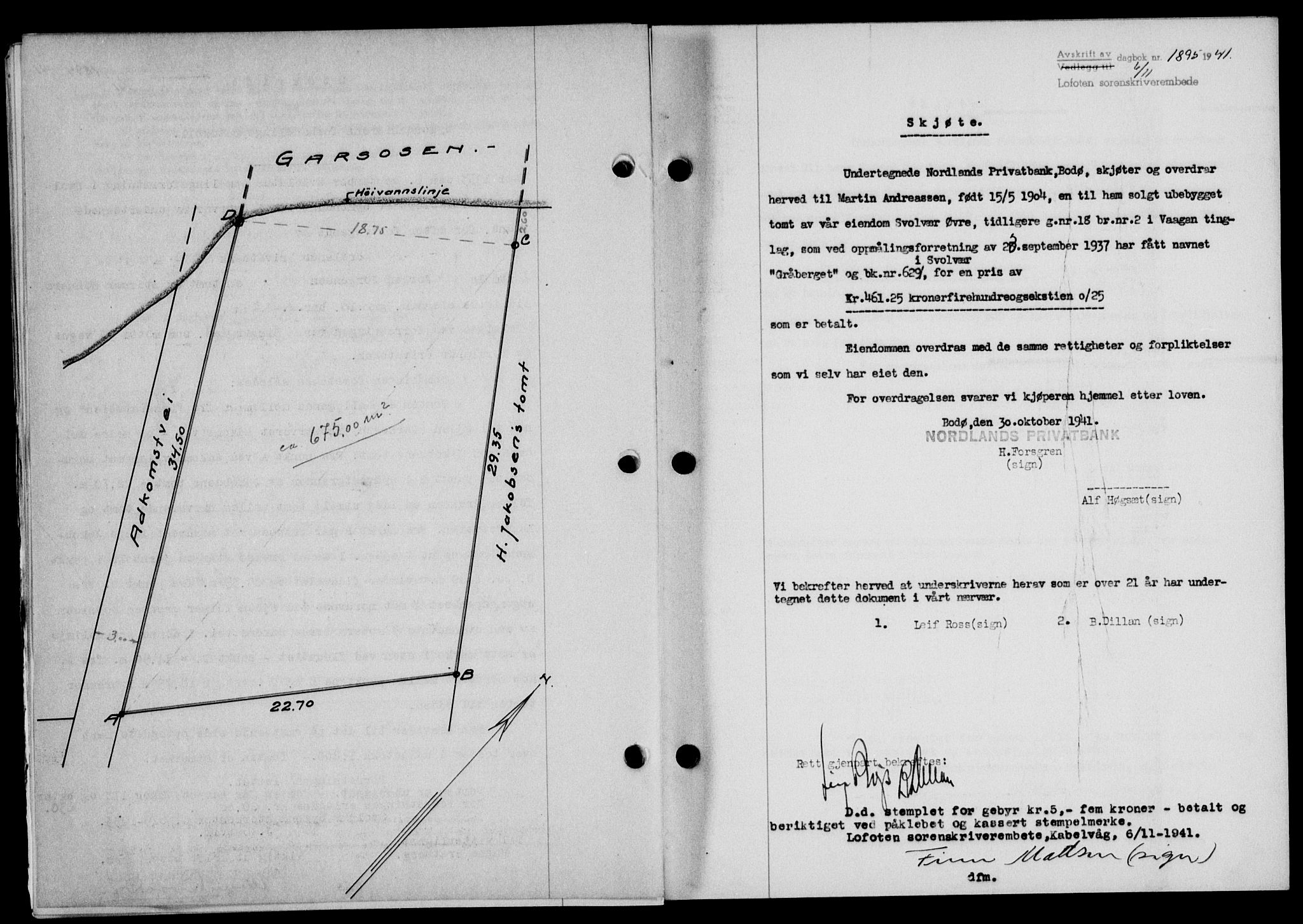 Lofoten sorenskriveri, SAT/A-0017/1/2/2C/L0009a: Mortgage book no. 9a, 1941-1942, Diary no: : 1895/1941