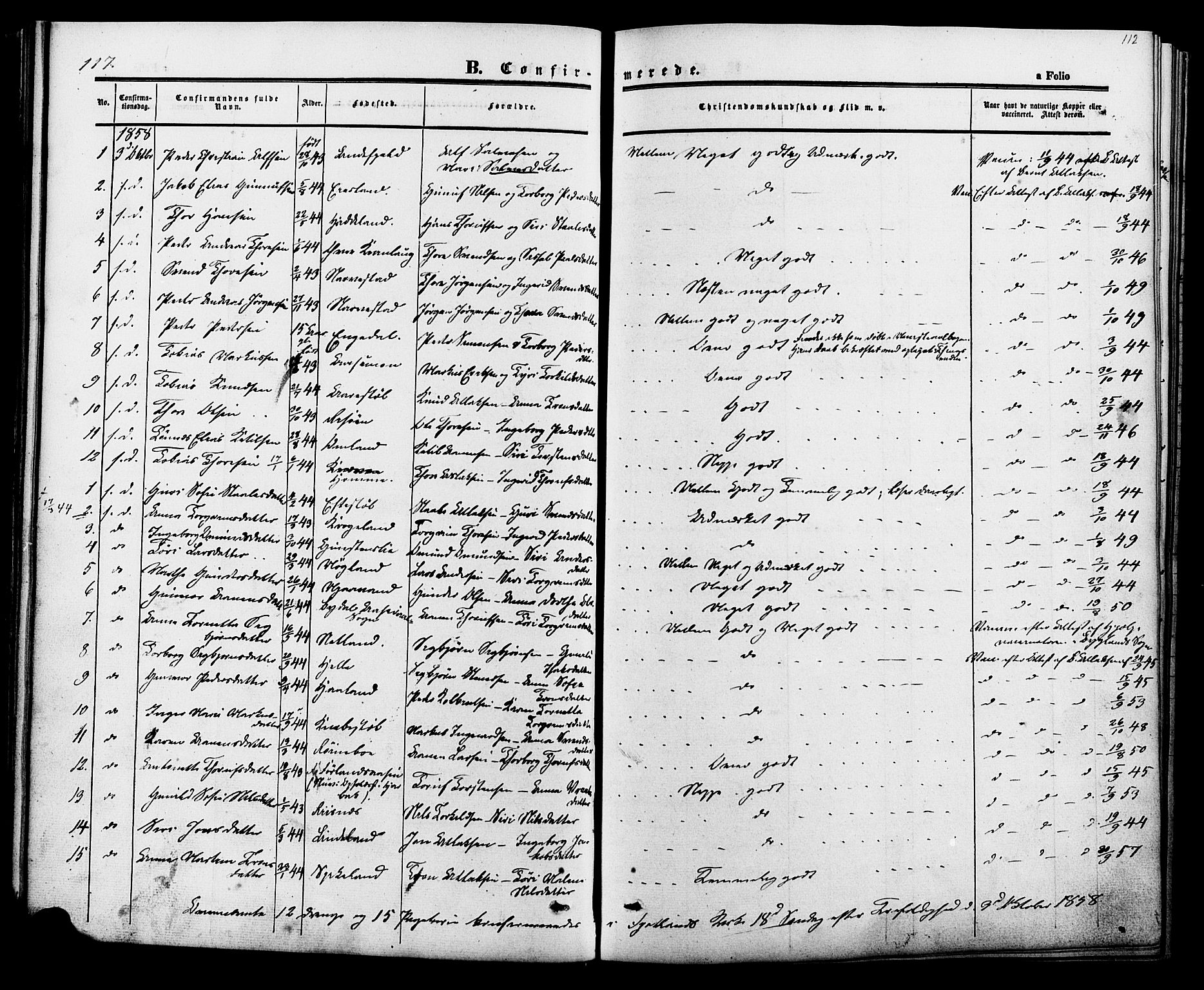 Fjotland sokneprestkontor, SAK/1111-0010/F/Fa/L0001: Parish register (official) no. A 1, 1850-1879, p. 112