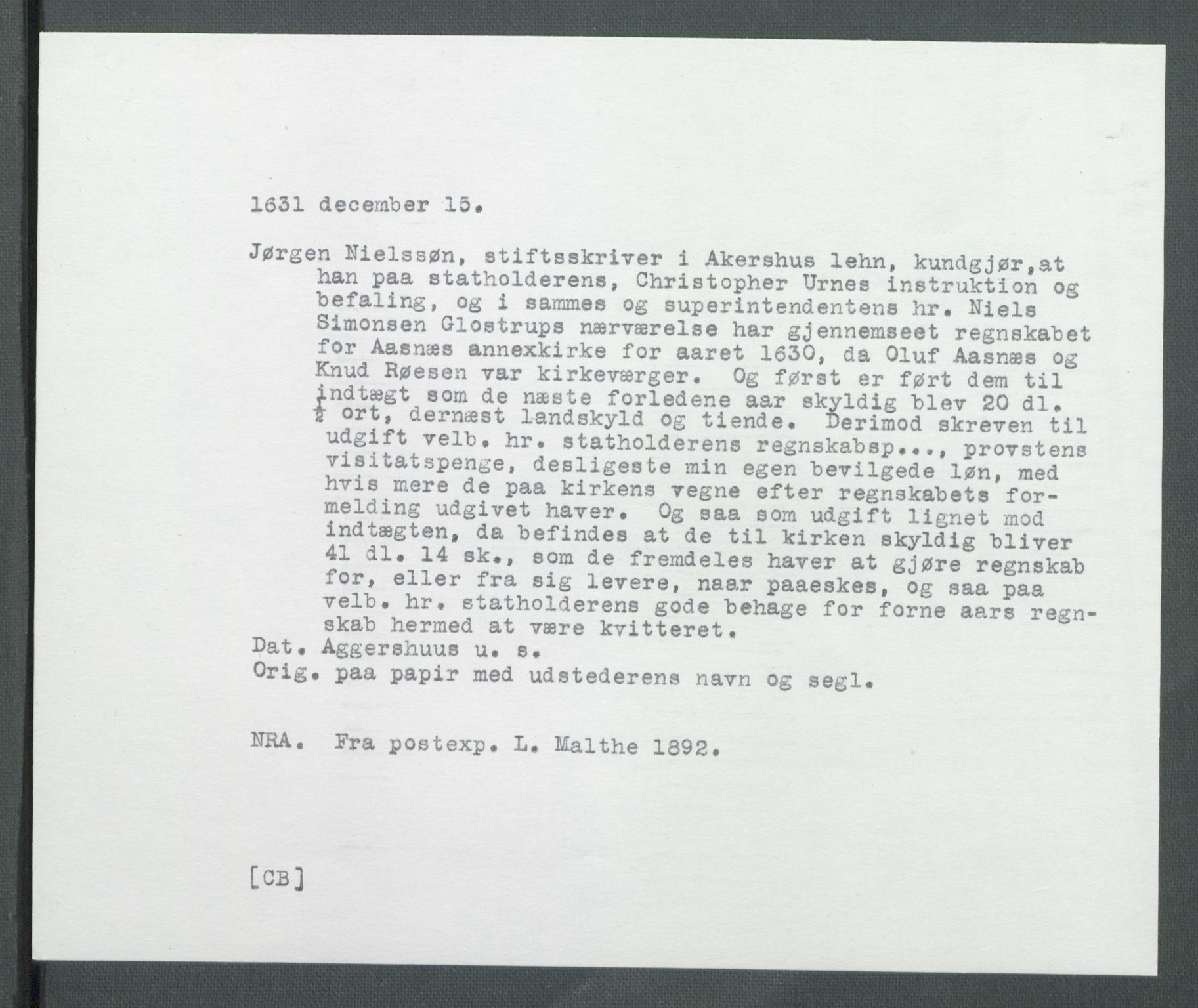 Riksarkivets diplomsamling, AV/RA-EA-5965/F02/L0141: Dokumenter, 1631, p. 24