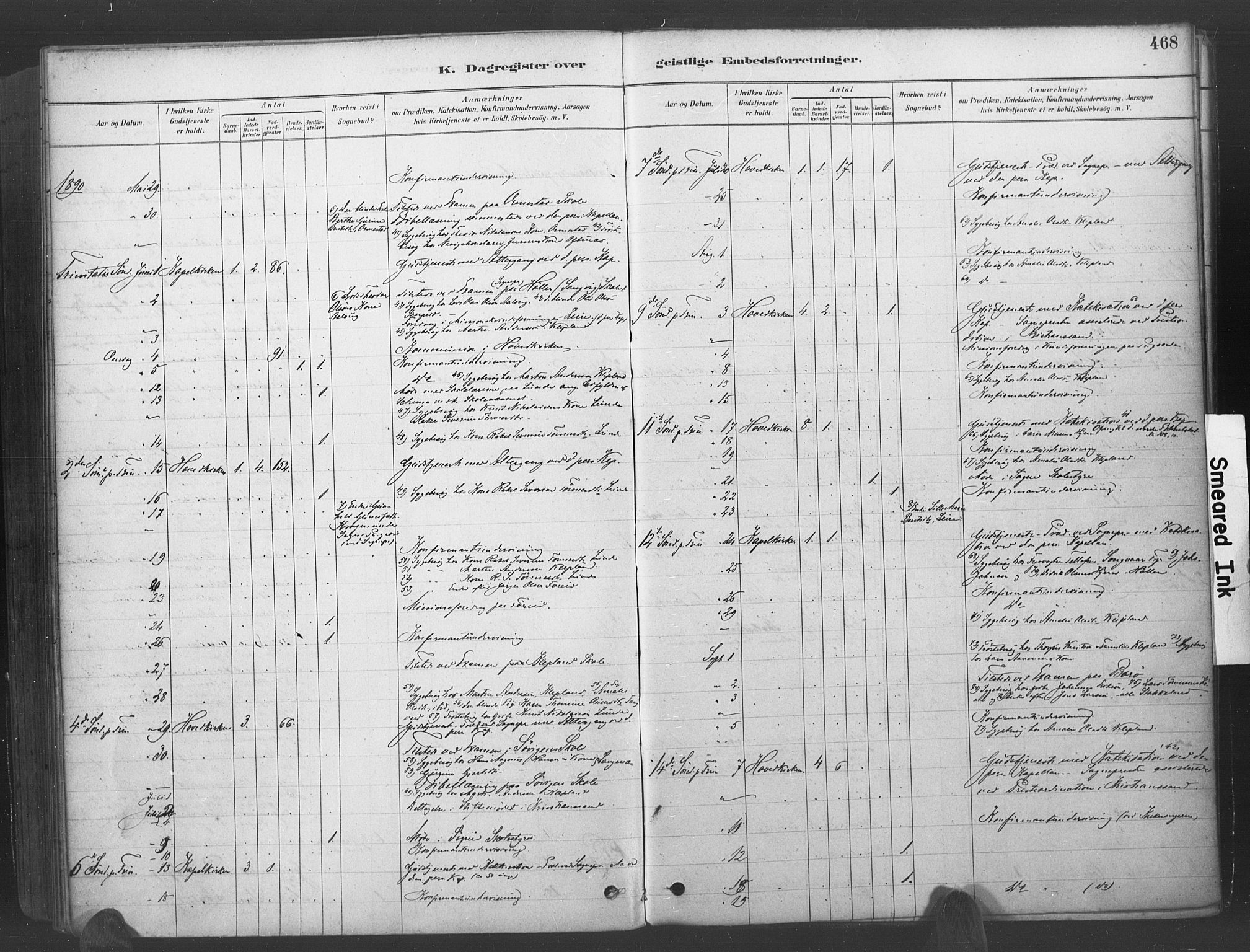 Søgne sokneprestkontor, SAK/1111-0037/F/Fa/Fab/L0012: Parish register (official) no. A 12, 1880-1891, p. 468