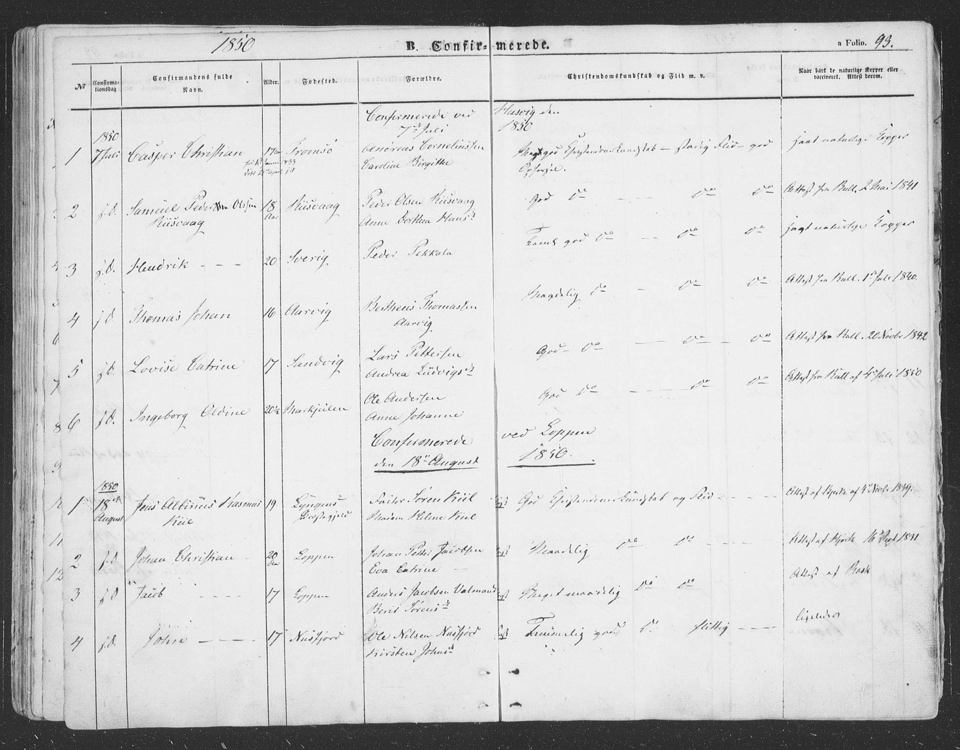 Loppa sokneprestkontor, SATØ/S-1339/H/Ha/L0004kirke: Parish register (official) no. 4, 1849-1868, p. 93