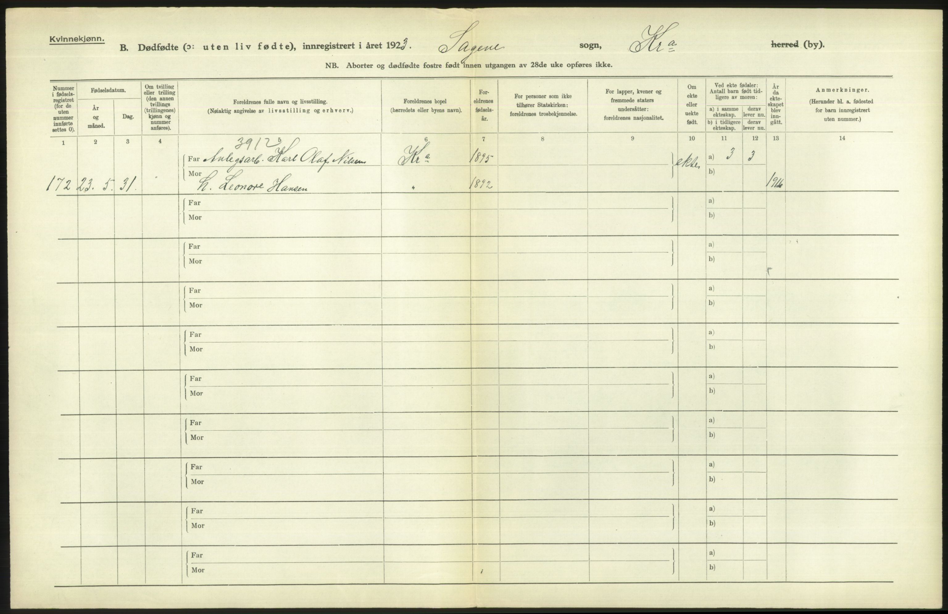 Statistisk sentralbyrå, Sosiodemografiske emner, Befolkning, RA/S-2228/D/Df/Dfc/Dfcc/L0010: Kristiania: Døde, dødfødte, 1923, p. 76