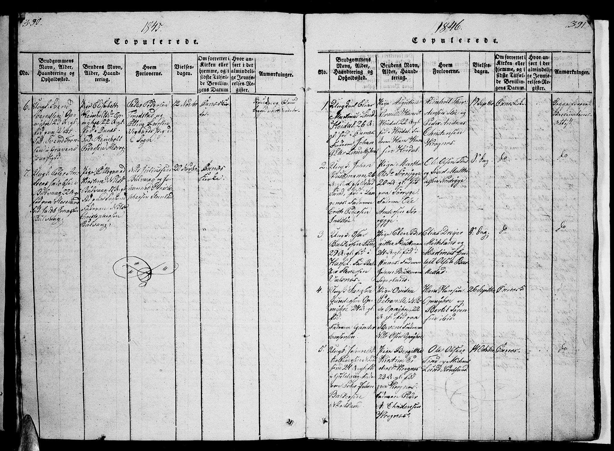 Ministerialprotokoller, klokkerbøker og fødselsregistre - Nordland, AV/SAT-A-1459/893/L1346: Parish register (copy) no. 893C01, 1820-1858, p. 390-391