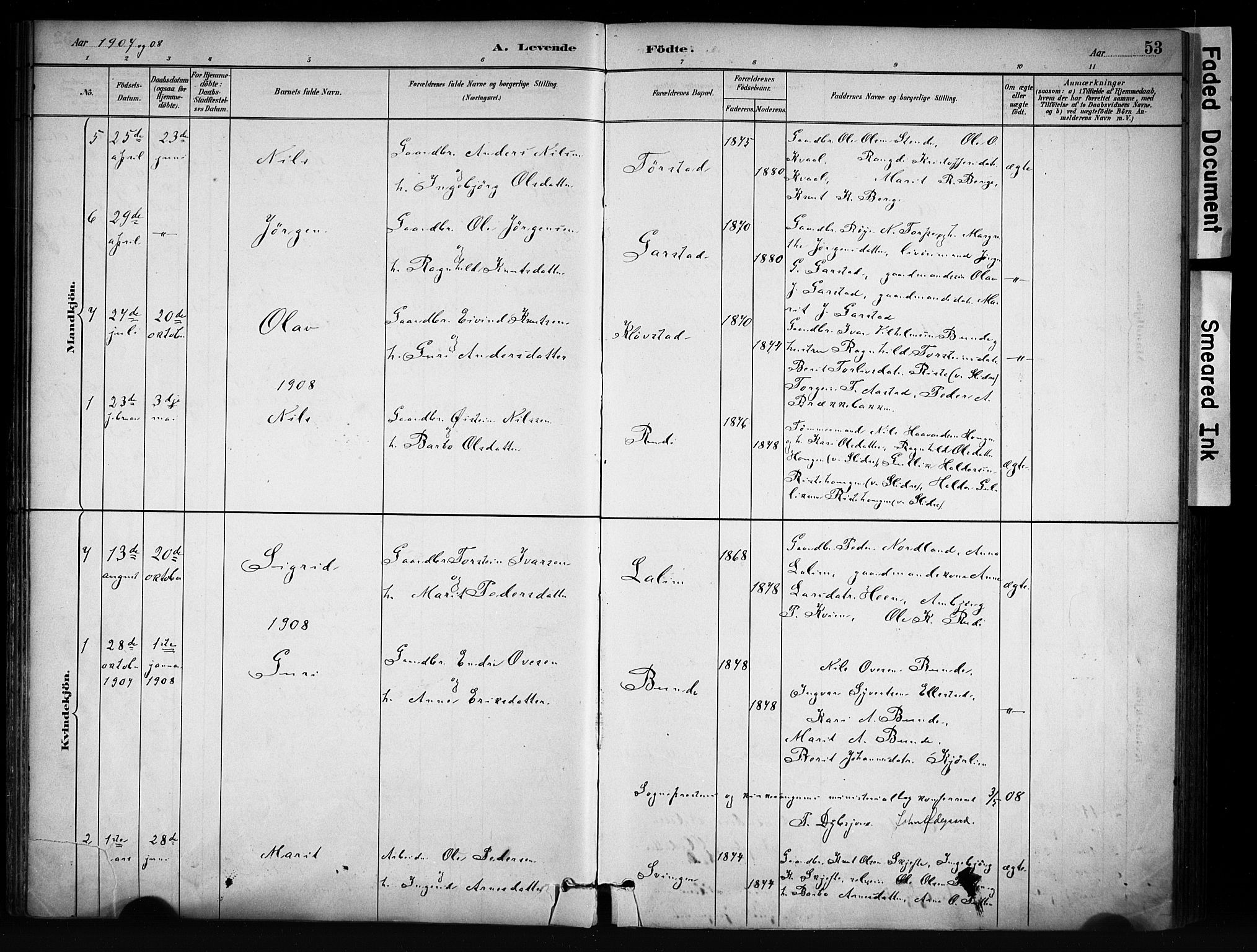 Vang prestekontor, Valdres, SAH/PREST-140/H/Ha/L0009: Parish register (official) no. 9, 1882-1914, p. 53