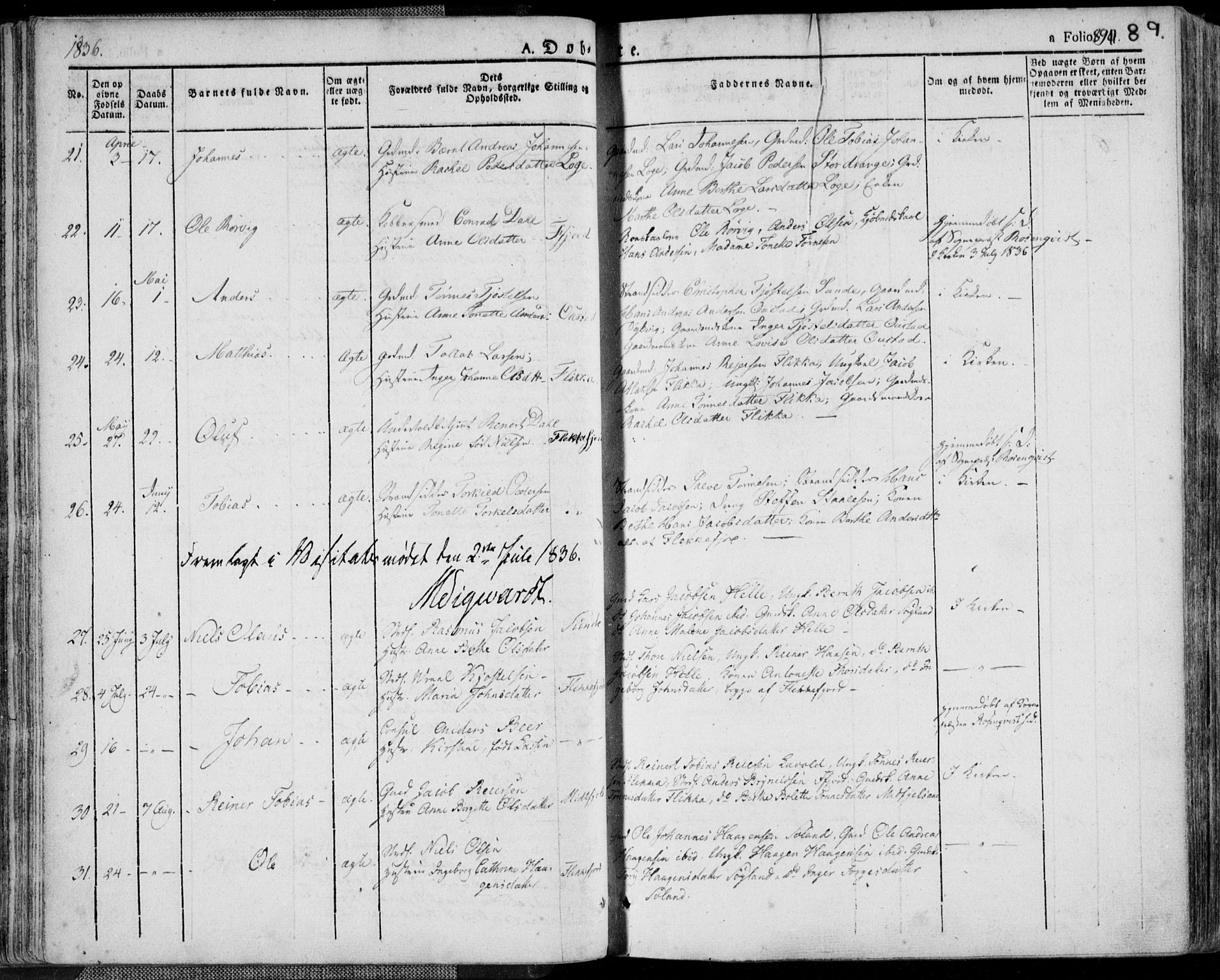 Flekkefjord sokneprestkontor, AV/SAK-1111-0012/F/Fa/Fac/L0003: Parish register (official) no. A 3, 1826-1841, p. 89