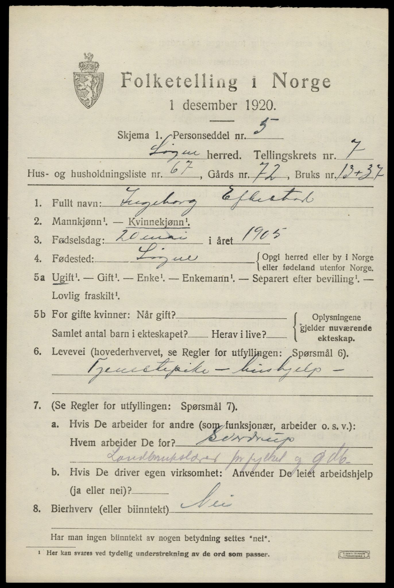 SAK, 1920 census for Søgne, 1920, p. 4027