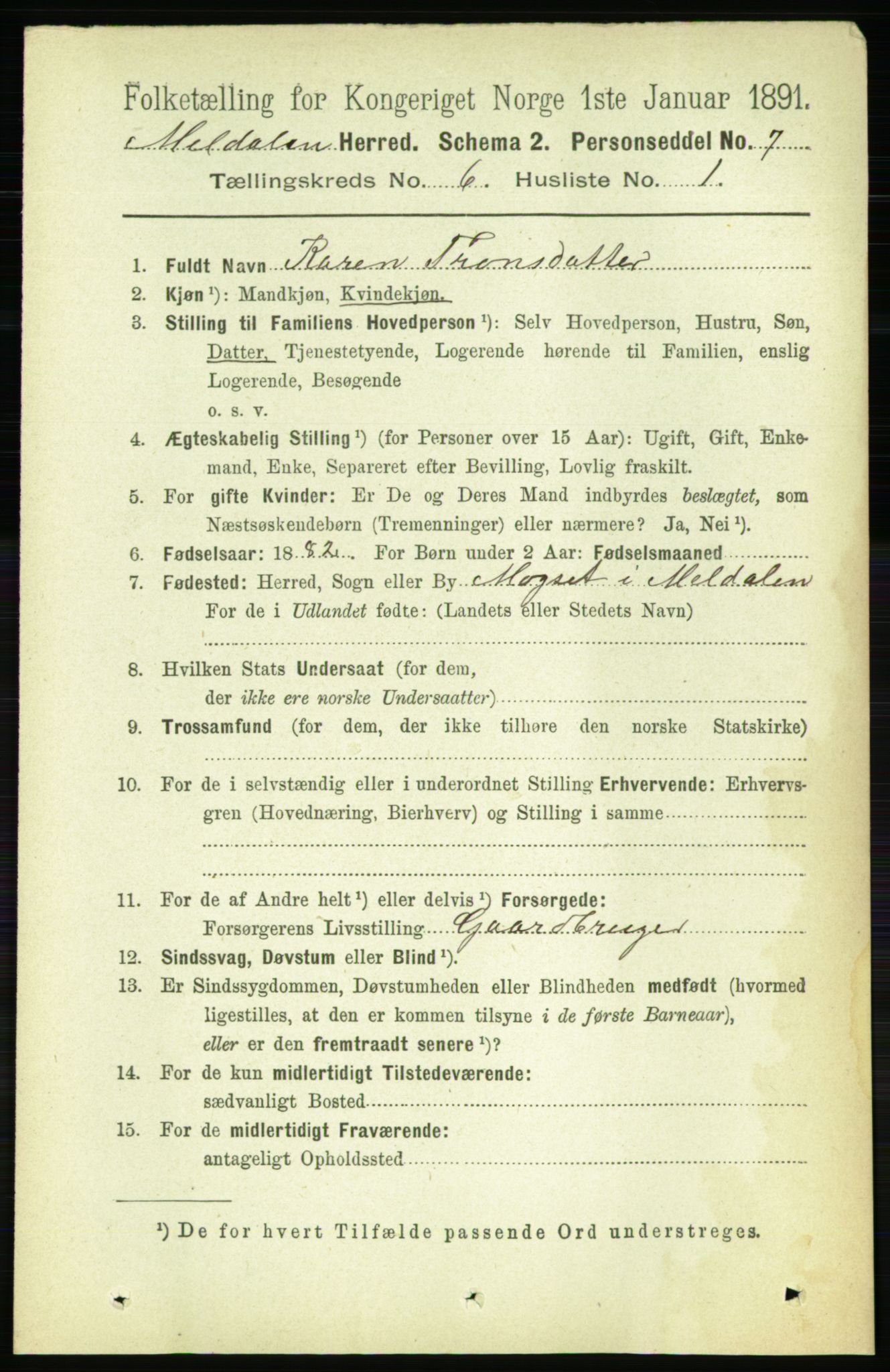 RA, 1891 census for 1636 Meldal, 1891, p. 2875