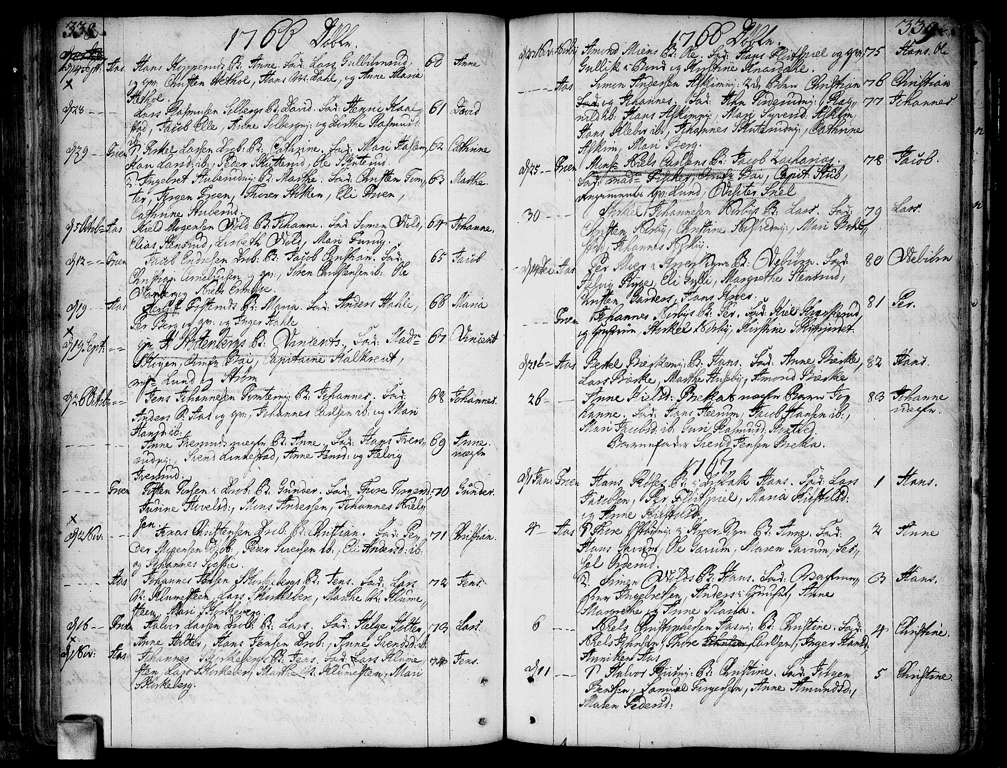 Ås prestekontor Kirkebøker, AV/SAO-A-10894/F/Fa/L0001: Parish register (official) no. I 1, 1742-1778, p. 338-339