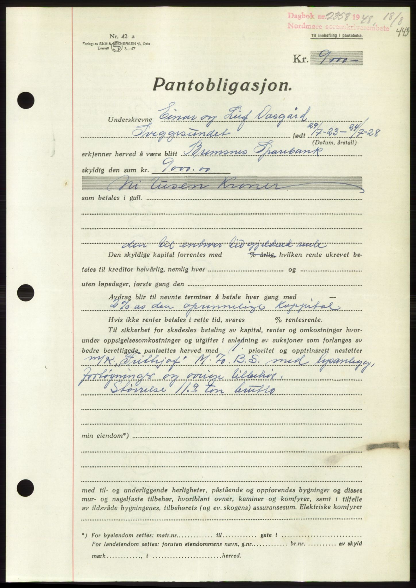 Nordmøre sorenskriveri, AV/SAT-A-4132/1/2/2Ca: Mortgage book no. B99, 1948-1948, Diary no: : 2358/1948