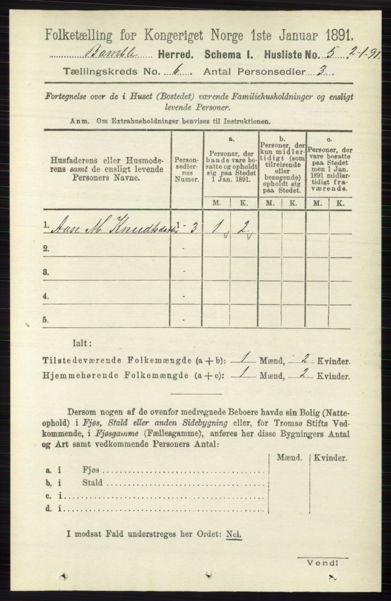 RA, 1891 census for 0814 Bamble, 1891, p. 2660