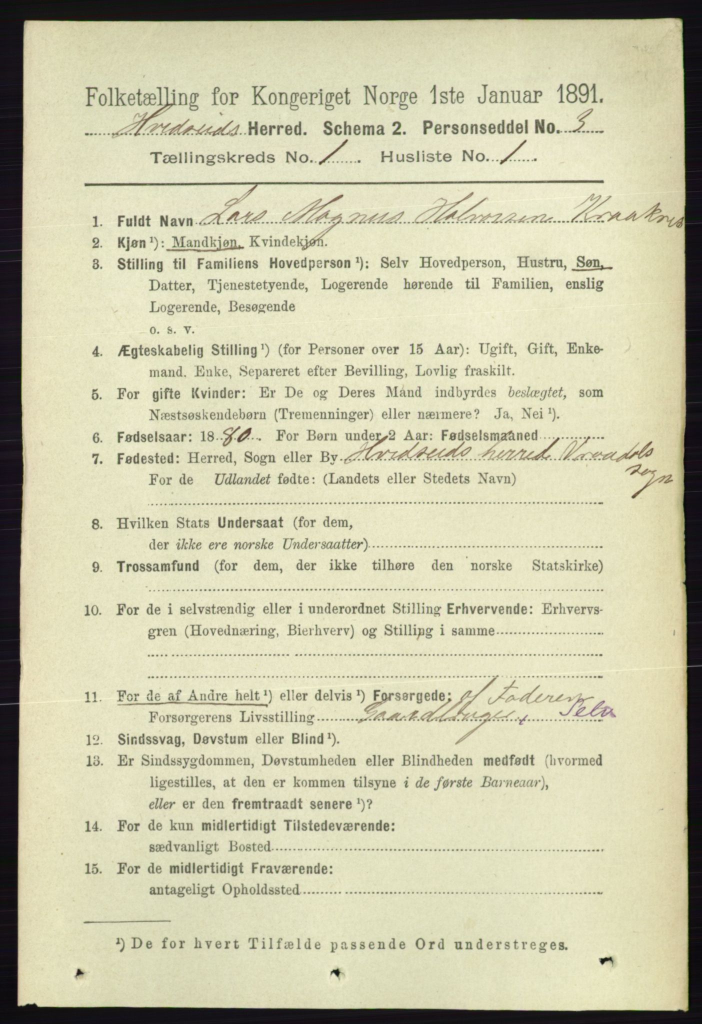 RA, 1891 census for 0829 Kviteseid, 1891, p. 79