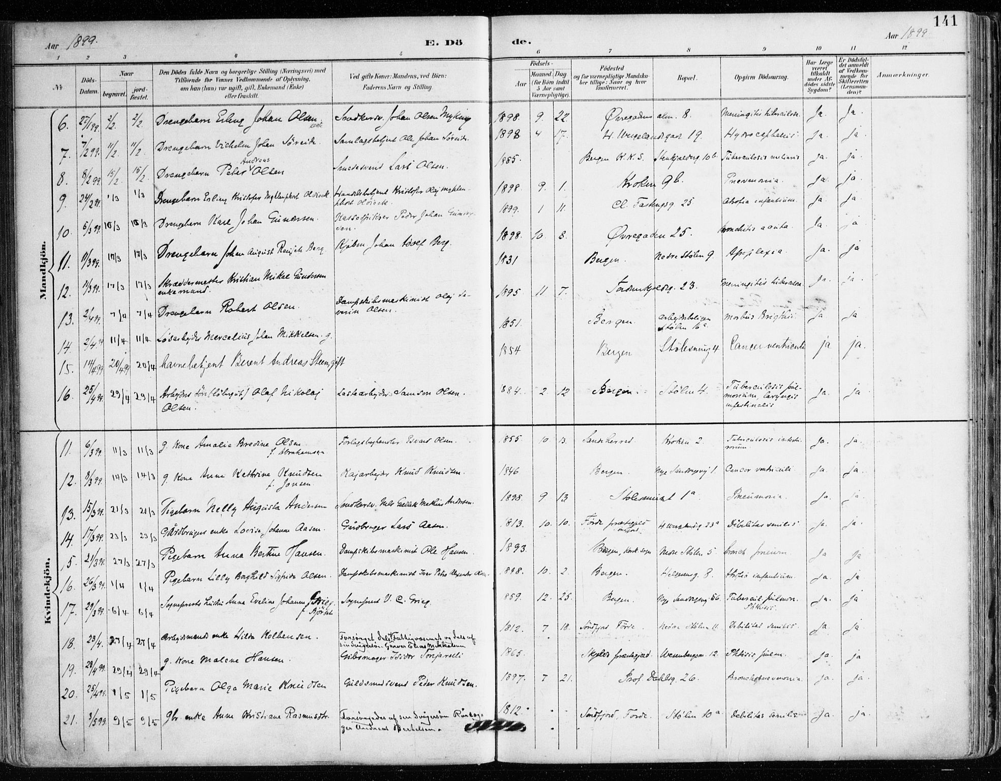 Mariakirken Sokneprestembete, AV/SAB-A-76901/H/Haa/L0008: Parish register (official) no. A 8, 1893-1942, p. 141