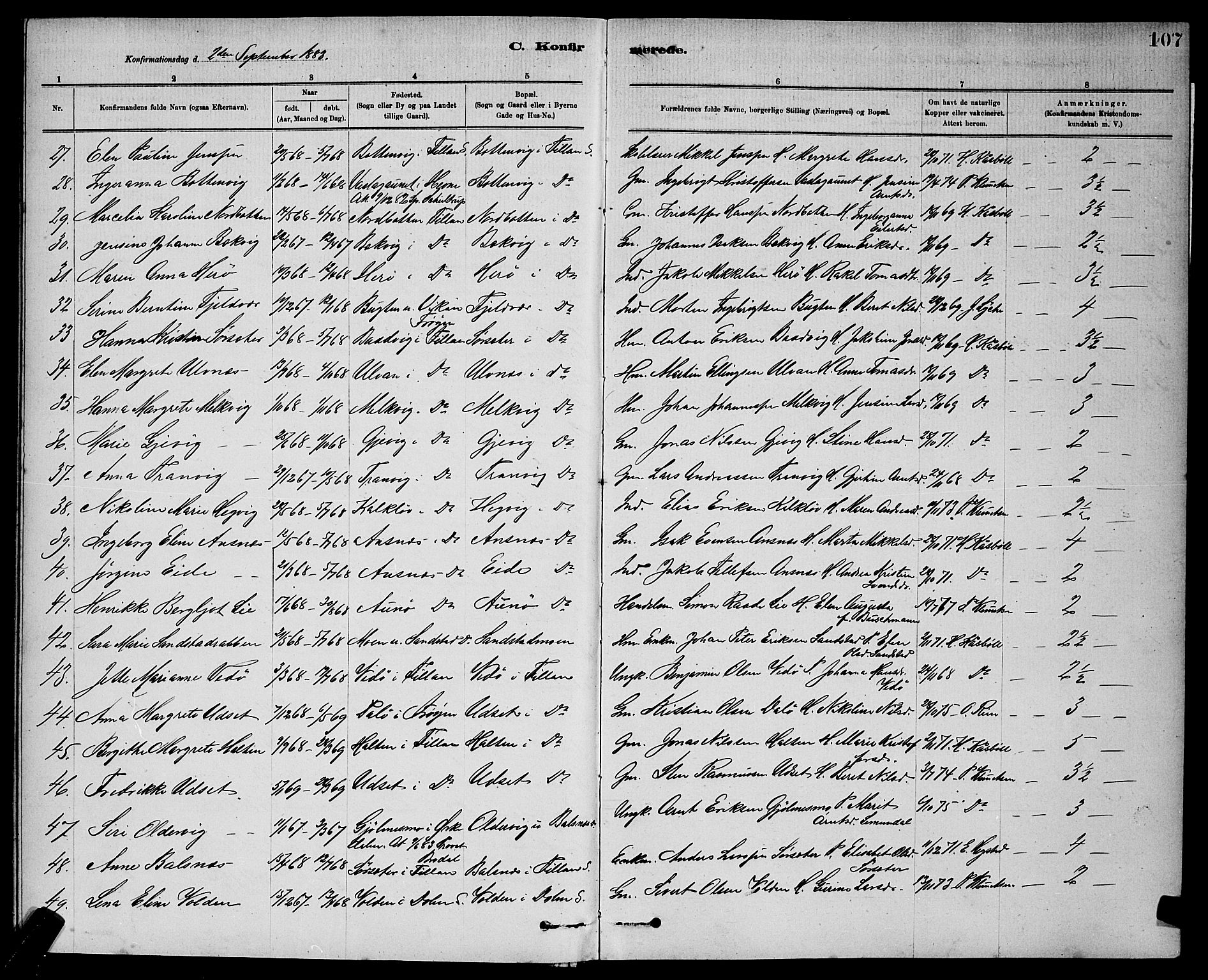 Ministerialprotokoller, klokkerbøker og fødselsregistre - Sør-Trøndelag, SAT/A-1456/637/L0562: Parish register (copy) no. 637C03, 1883-1898, p. 107