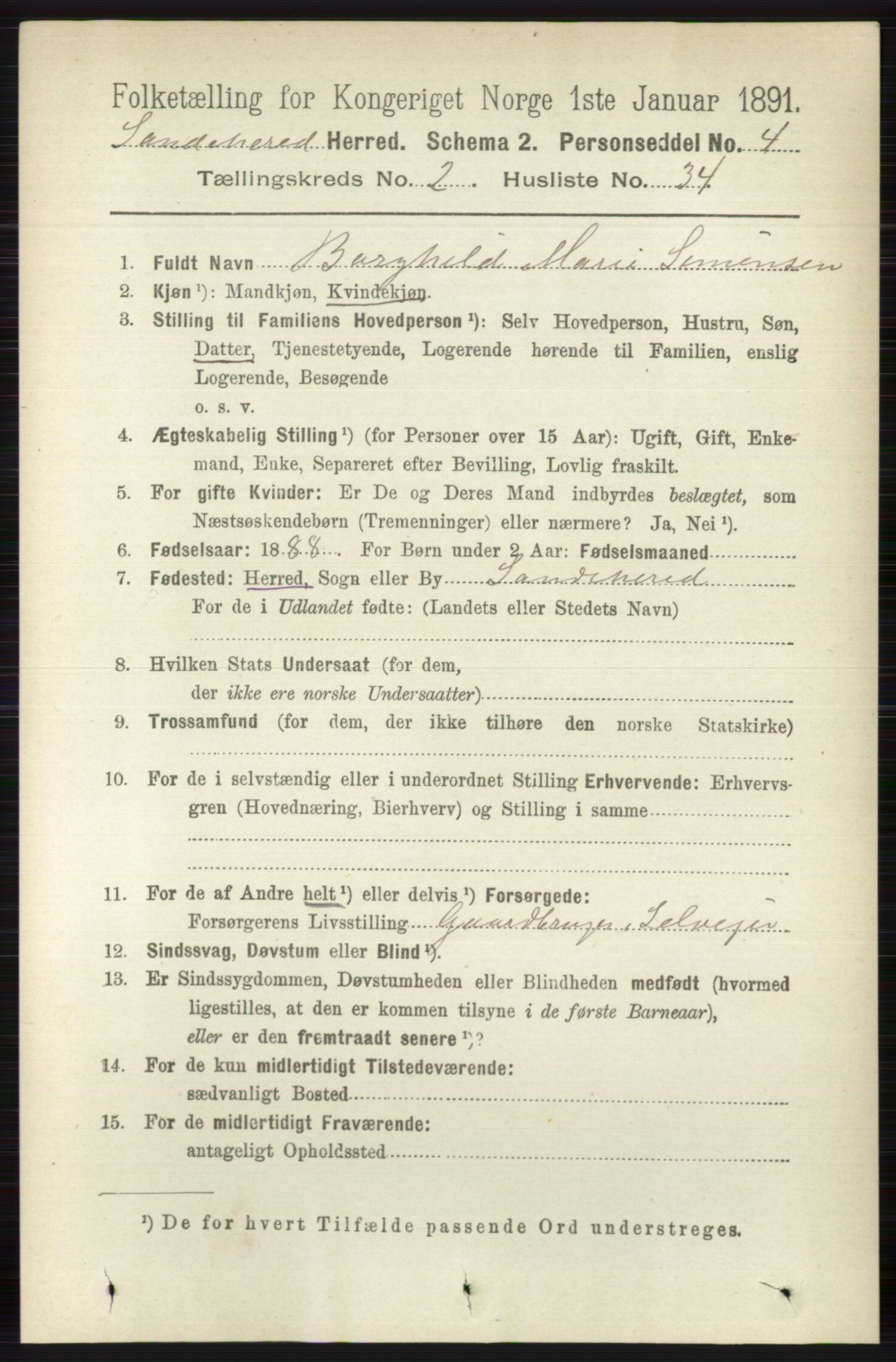 RA, 1891 census for 0724 Sandeherred, 1891, p. 1226