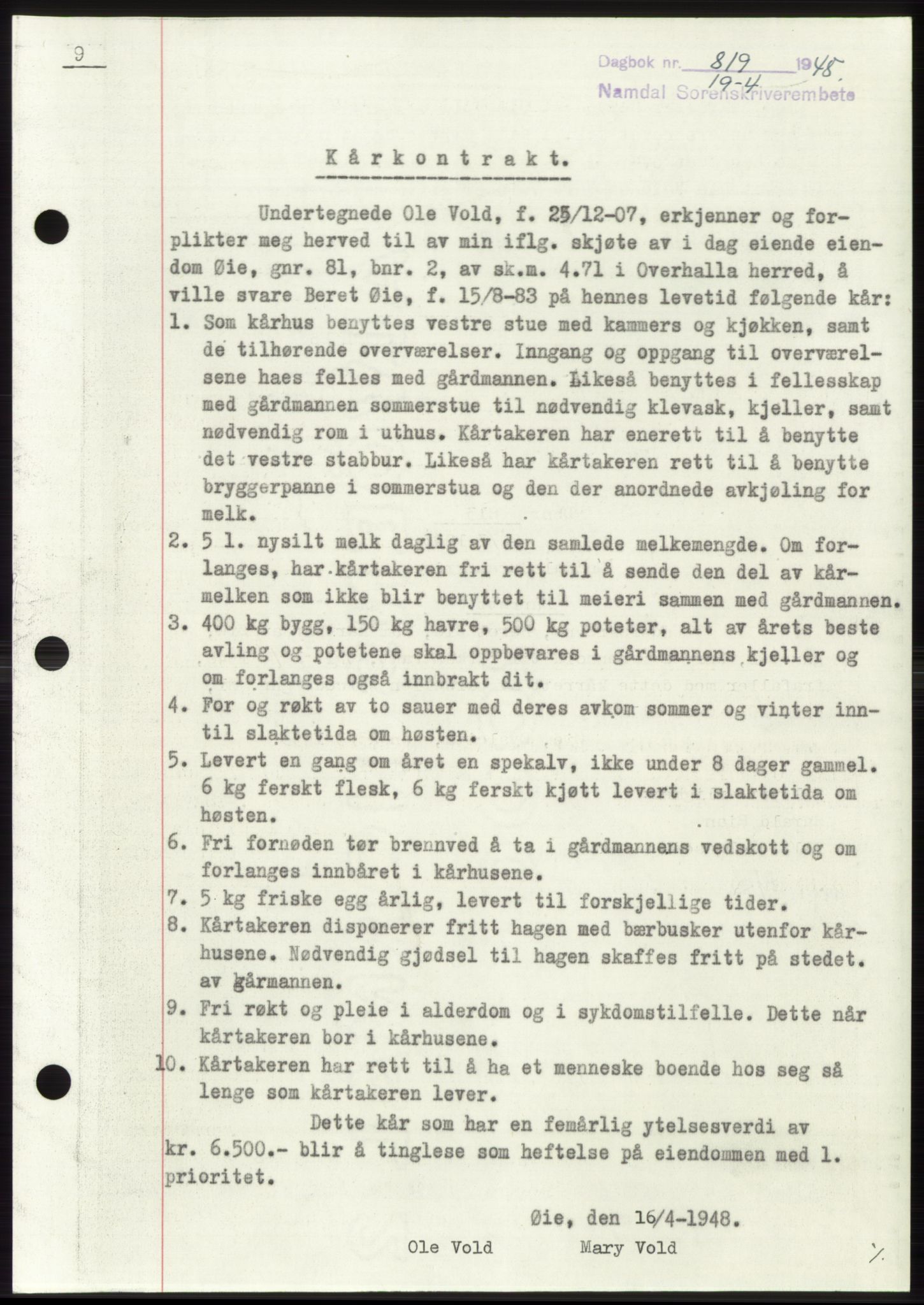 Namdal sorenskriveri, SAT/A-4133/1/2/2C: Mortgage book no. -, 1947-1948, Diary no: : 819/1948