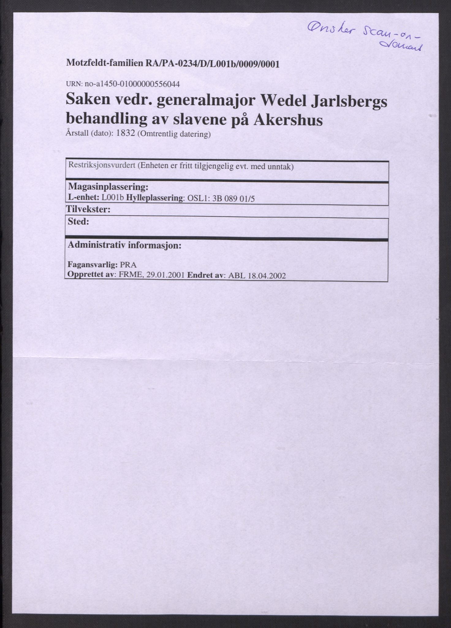 Motzfeldt-familien, AV/RA-PA-0234/D/L001b/0009: -- / "Til de trykte Optegnelser", 1821-1836