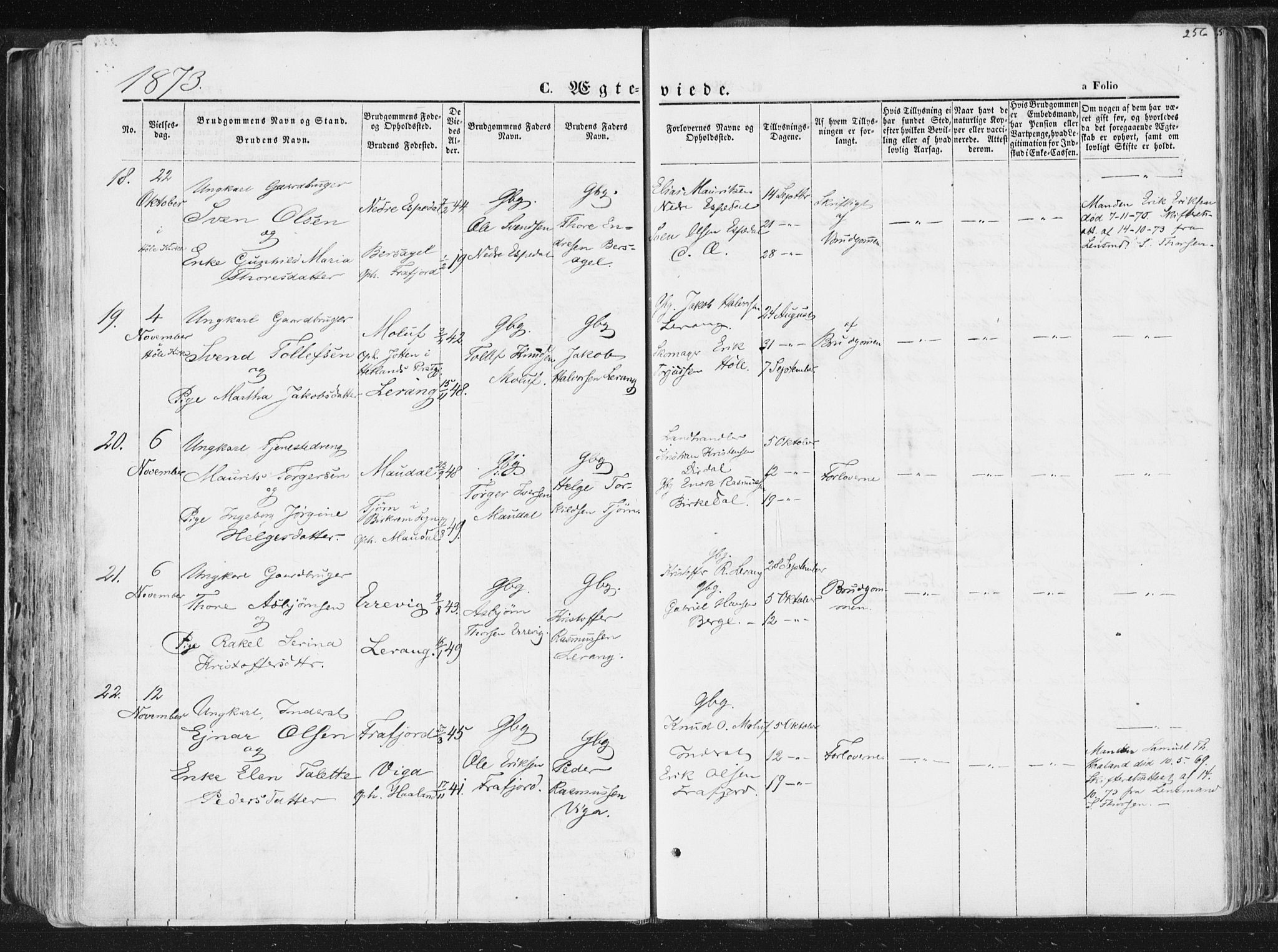 Høgsfjord sokneprestkontor, AV/SAST-A-101624/H/Ha/Haa/L0001: Parish register (official) no. A 1, 1854-1875, p. 256