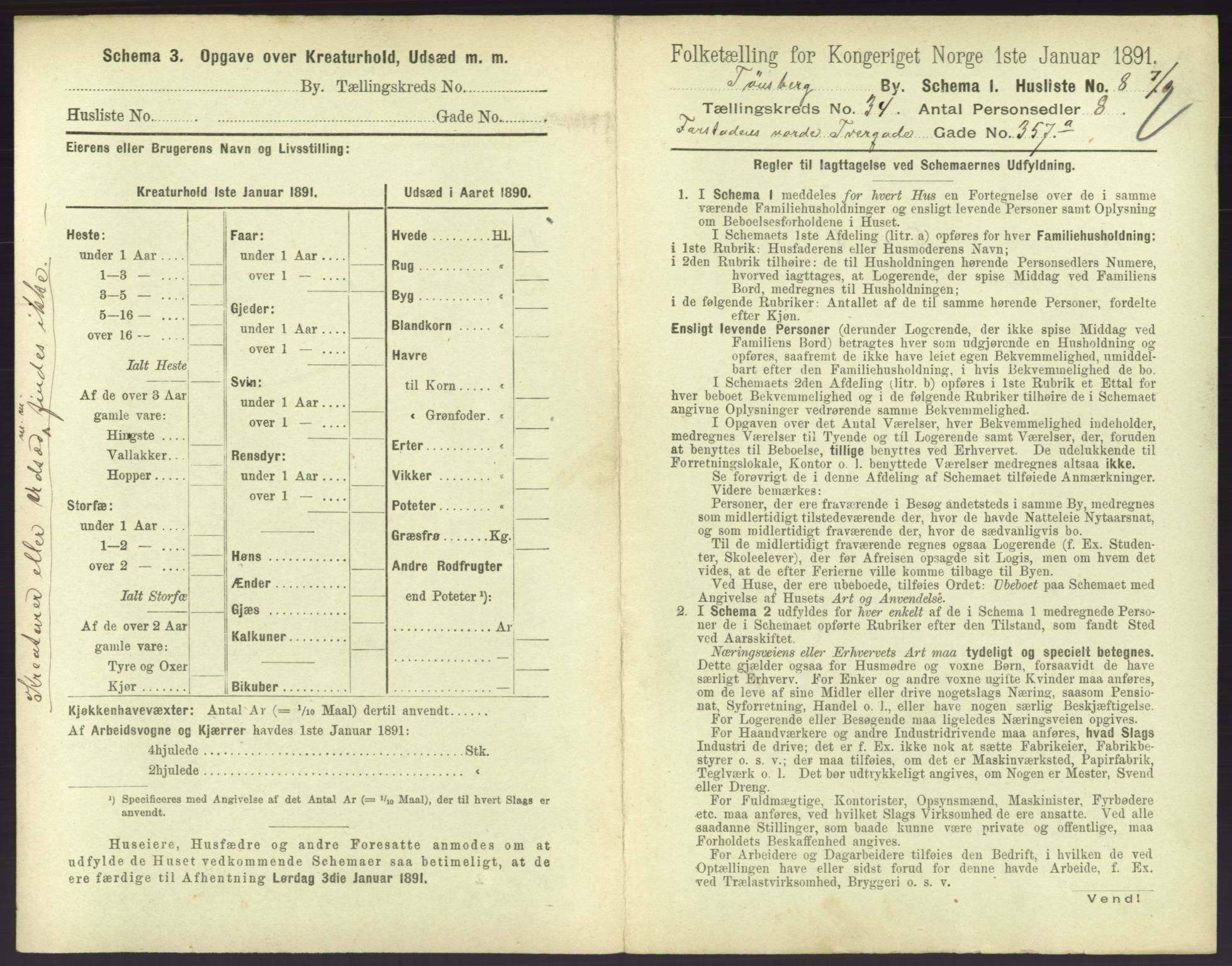 RA, 1891 census for 0705 Tønsberg, 1891, p. 1000