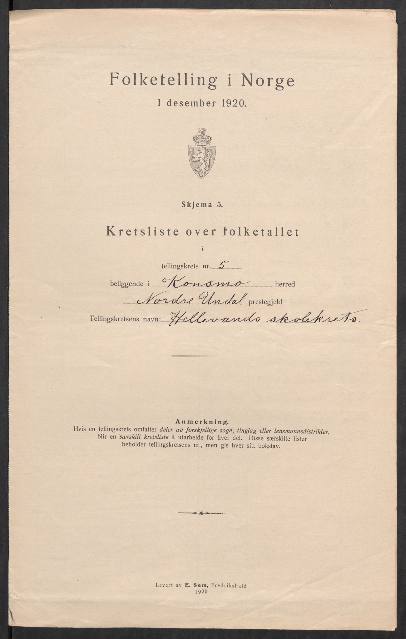 SAK, 1920 census for Konsmo, 1920, p. 18