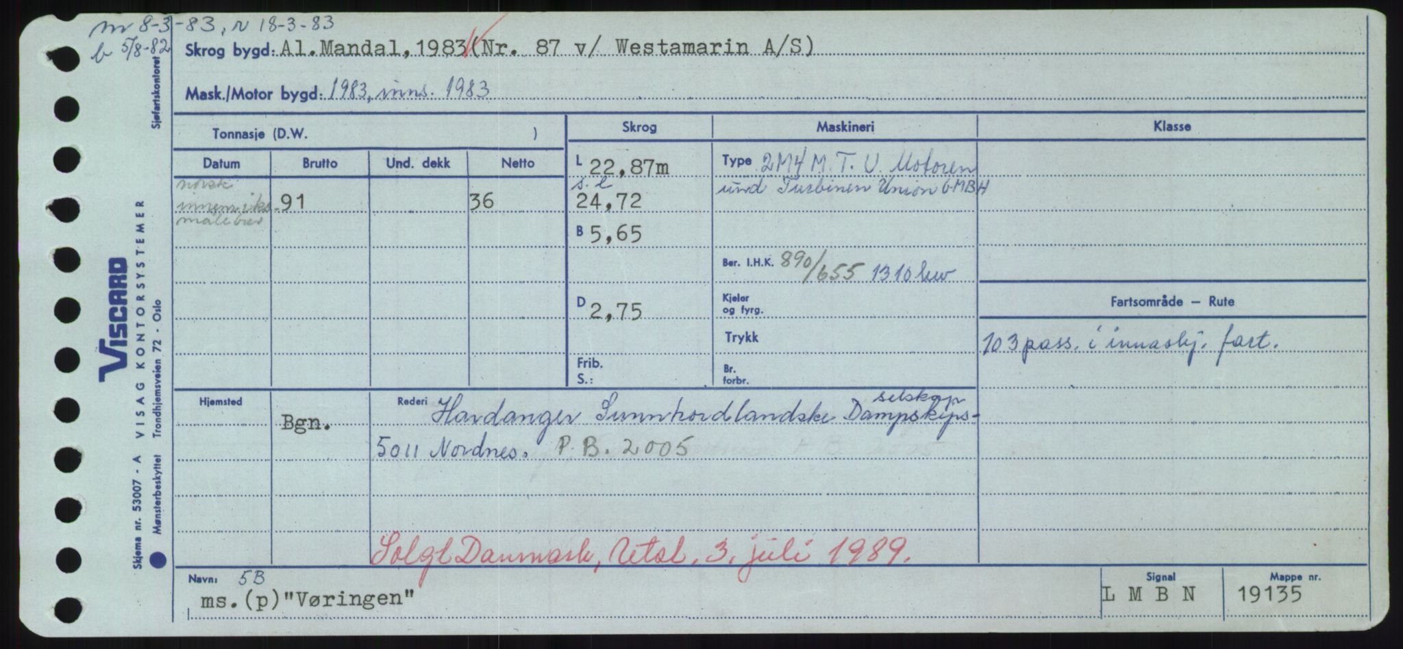 Sjøfartsdirektoratet med forløpere, Skipsmålingen, RA/S-1627/H/Hd/L0042: Fartøy, Vi-We, p. 147