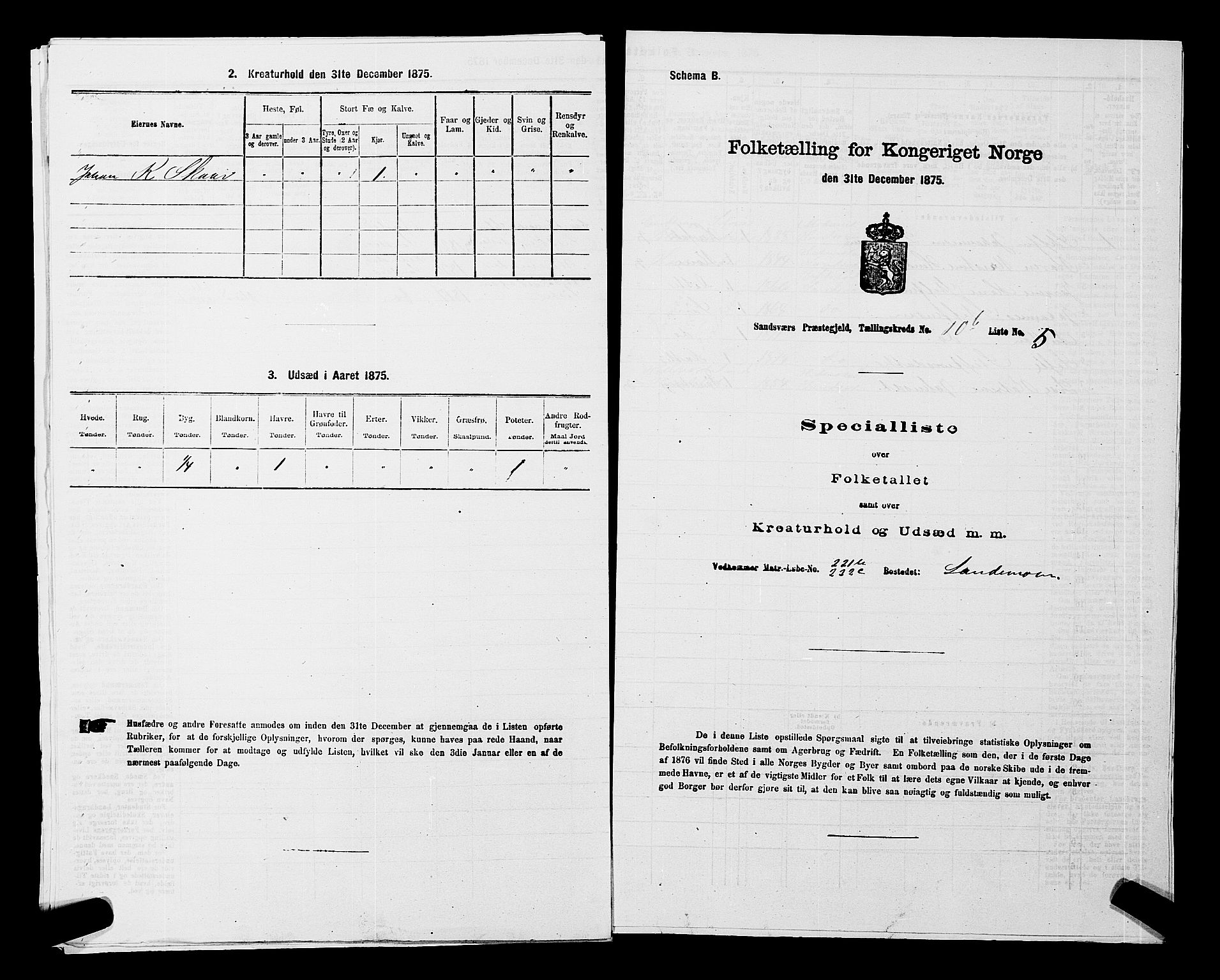 SAKO, 1875 census for 0629P Sandsvær, 1875, p. 1720