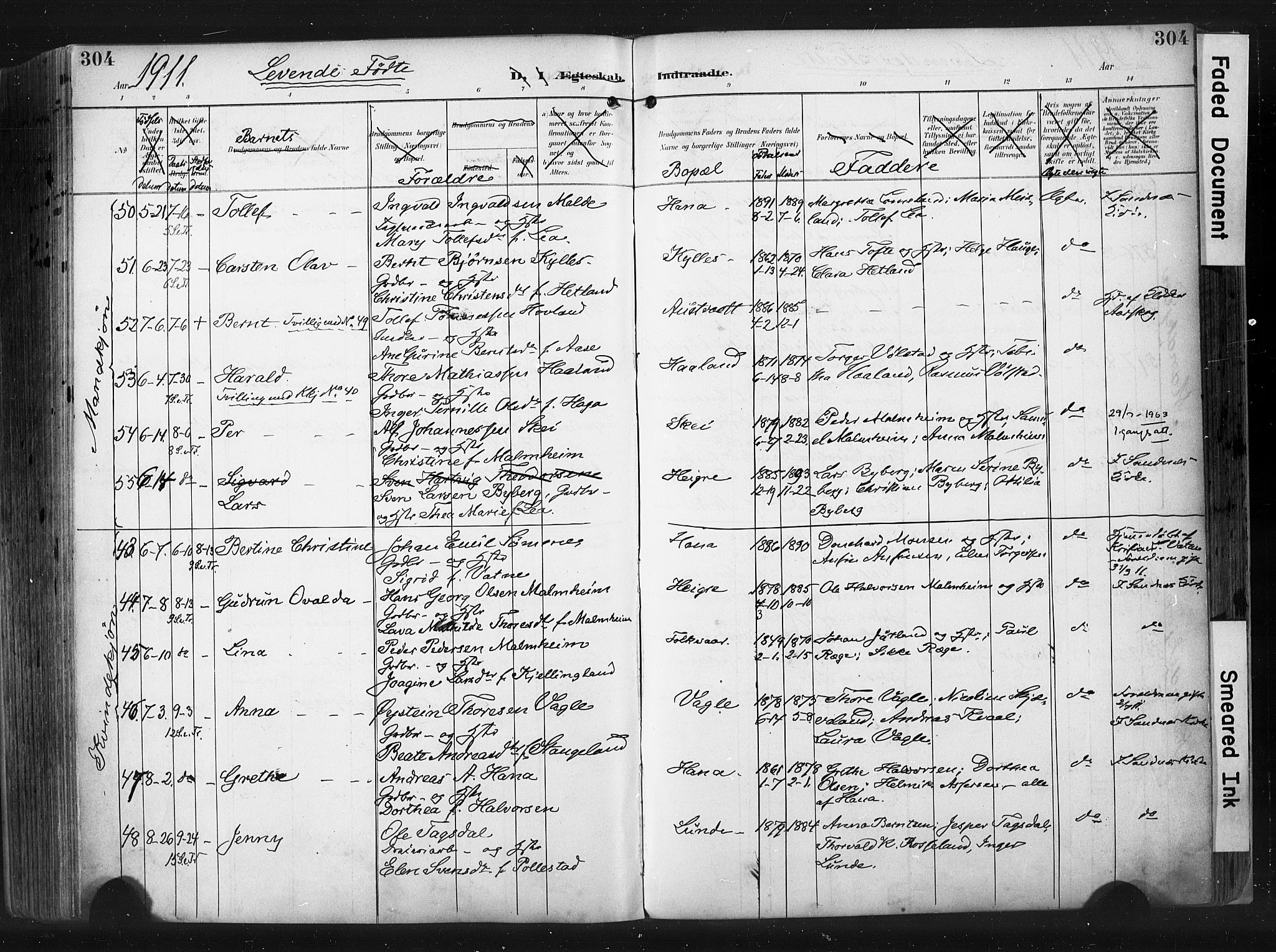 Høyland sokneprestkontor, AV/SAST-A-101799/001/30BA/L0015: Parish register (official) no. A 14, 1899-1911, p. 304