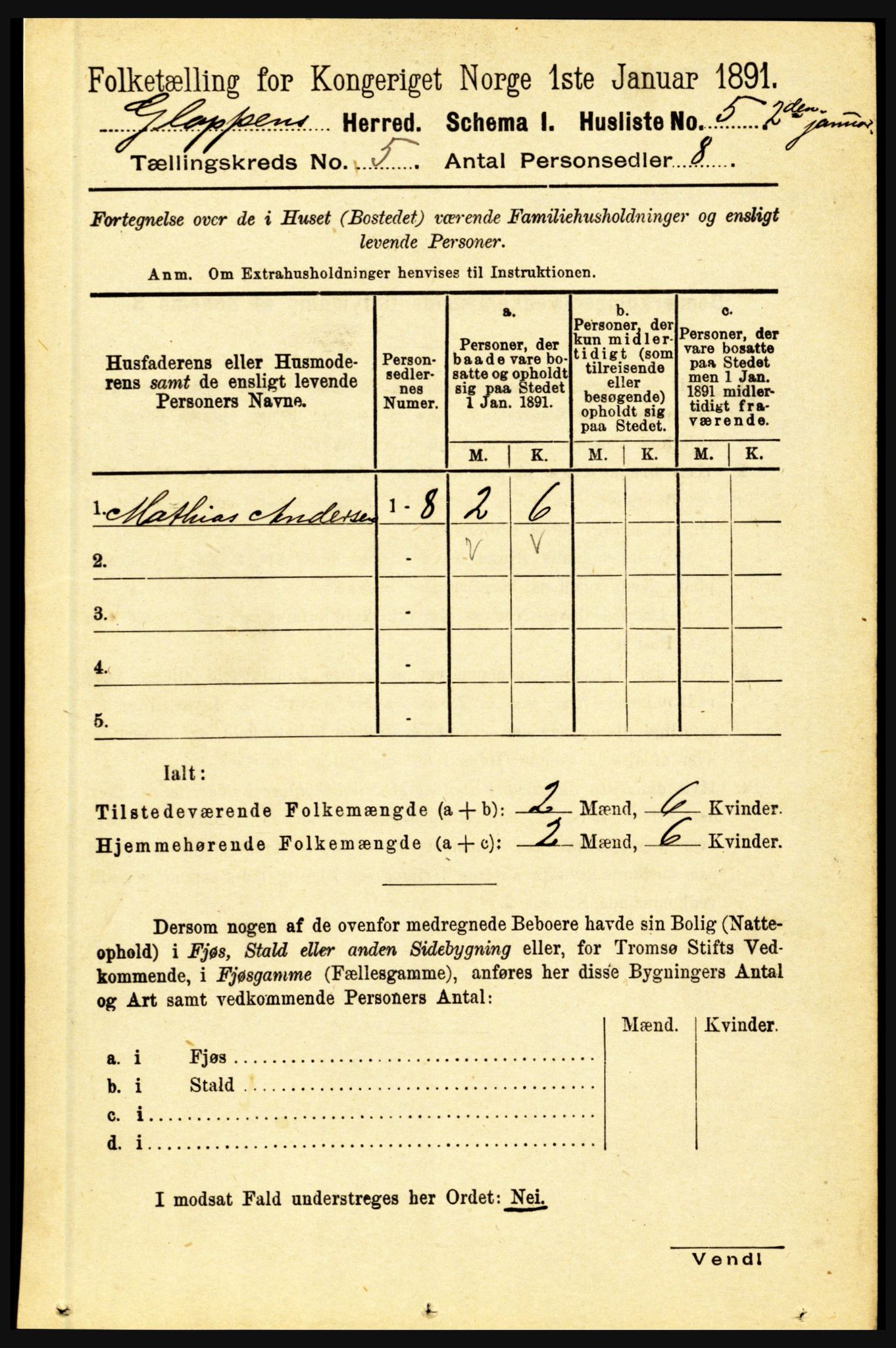 RA, 1891 census for 1445 Gloppen, 1891, p. 2039