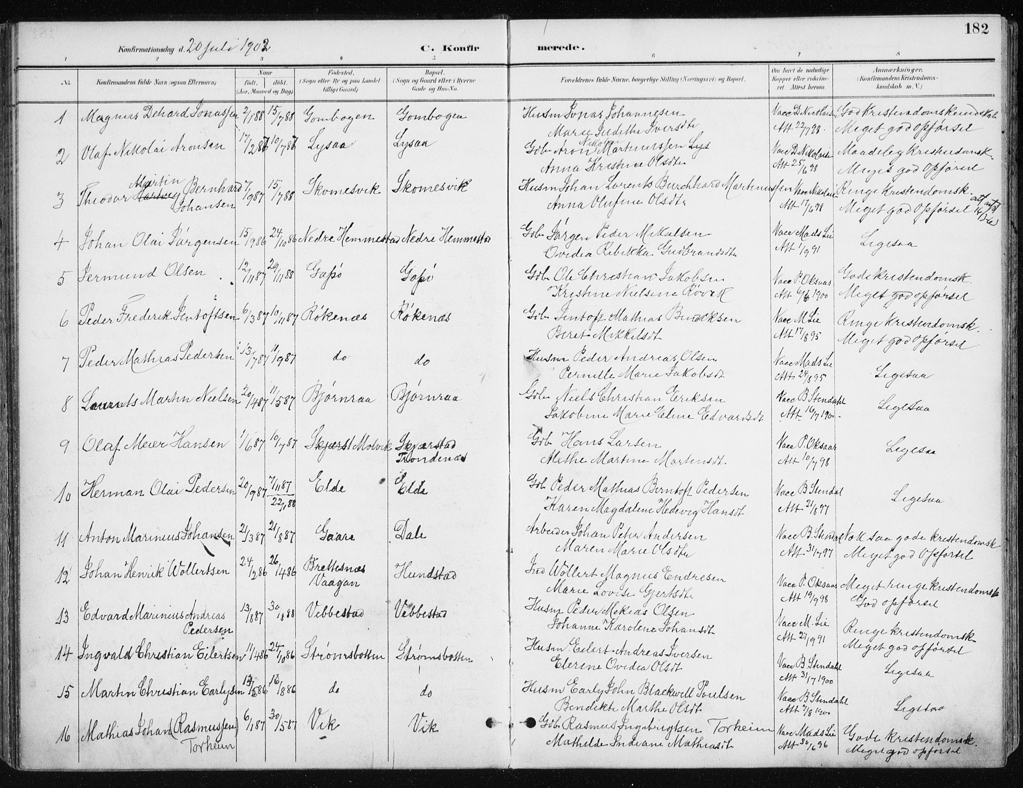 Kvæfjord sokneprestkontor, SATØ/S-1323/G/Ga/Gaa/L0006kirke: Parish register (official) no. 6, 1895-1914, p. 182