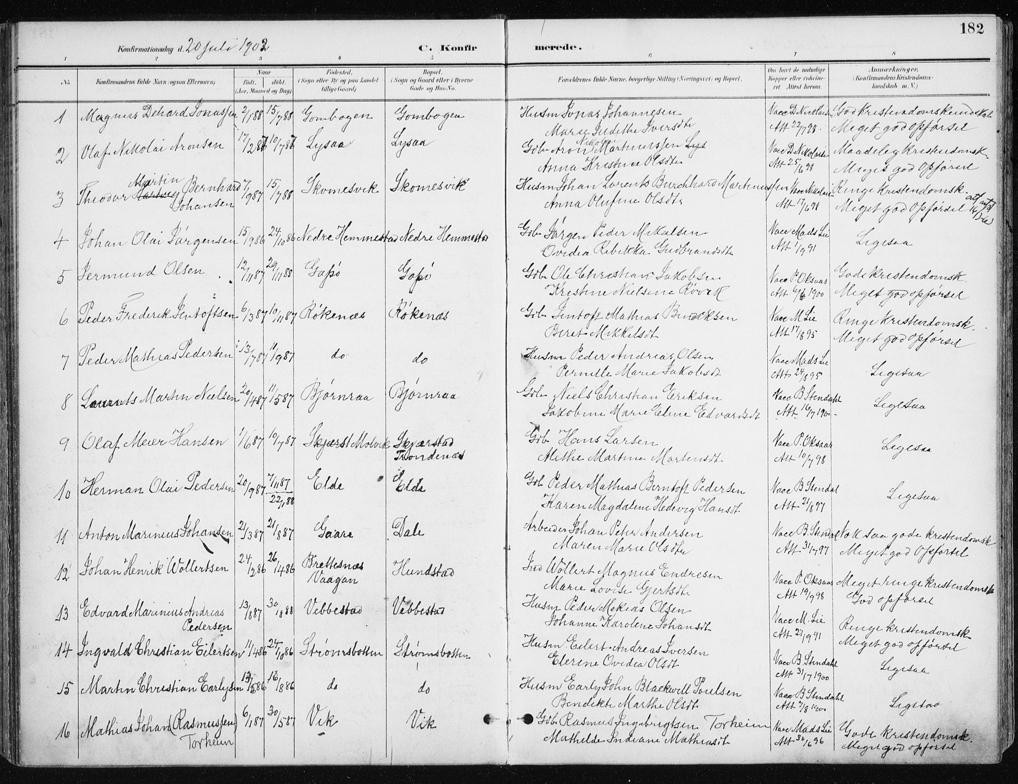 Kvæfjord sokneprestkontor, AV/SATØ-S-1323/G/Ga/Gaa/L0006kirke: Parish register (official) no. 6, 1895-1914, p. 182