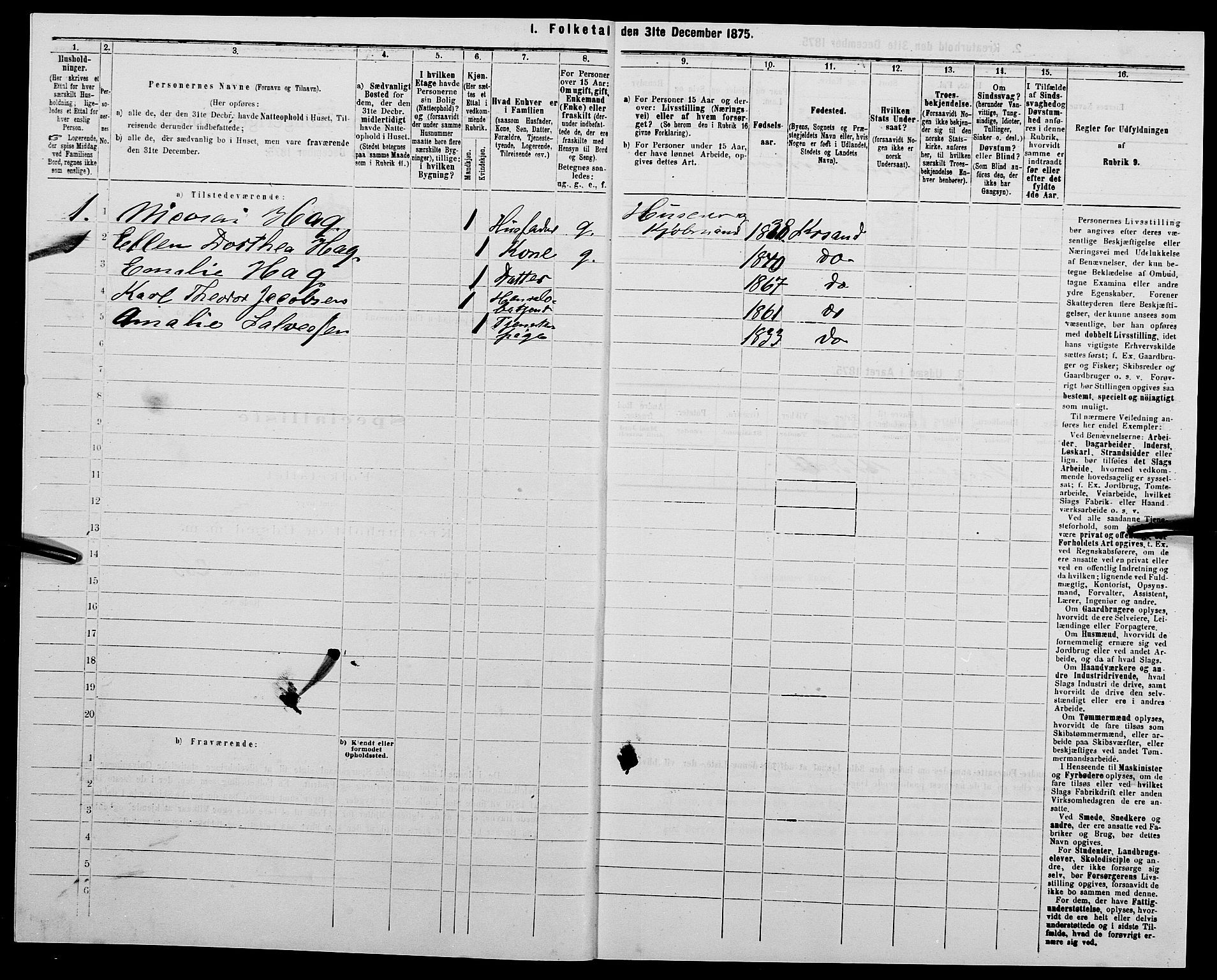 SAK, 1875 census for 1001P Kristiansand, 1875, p. 989