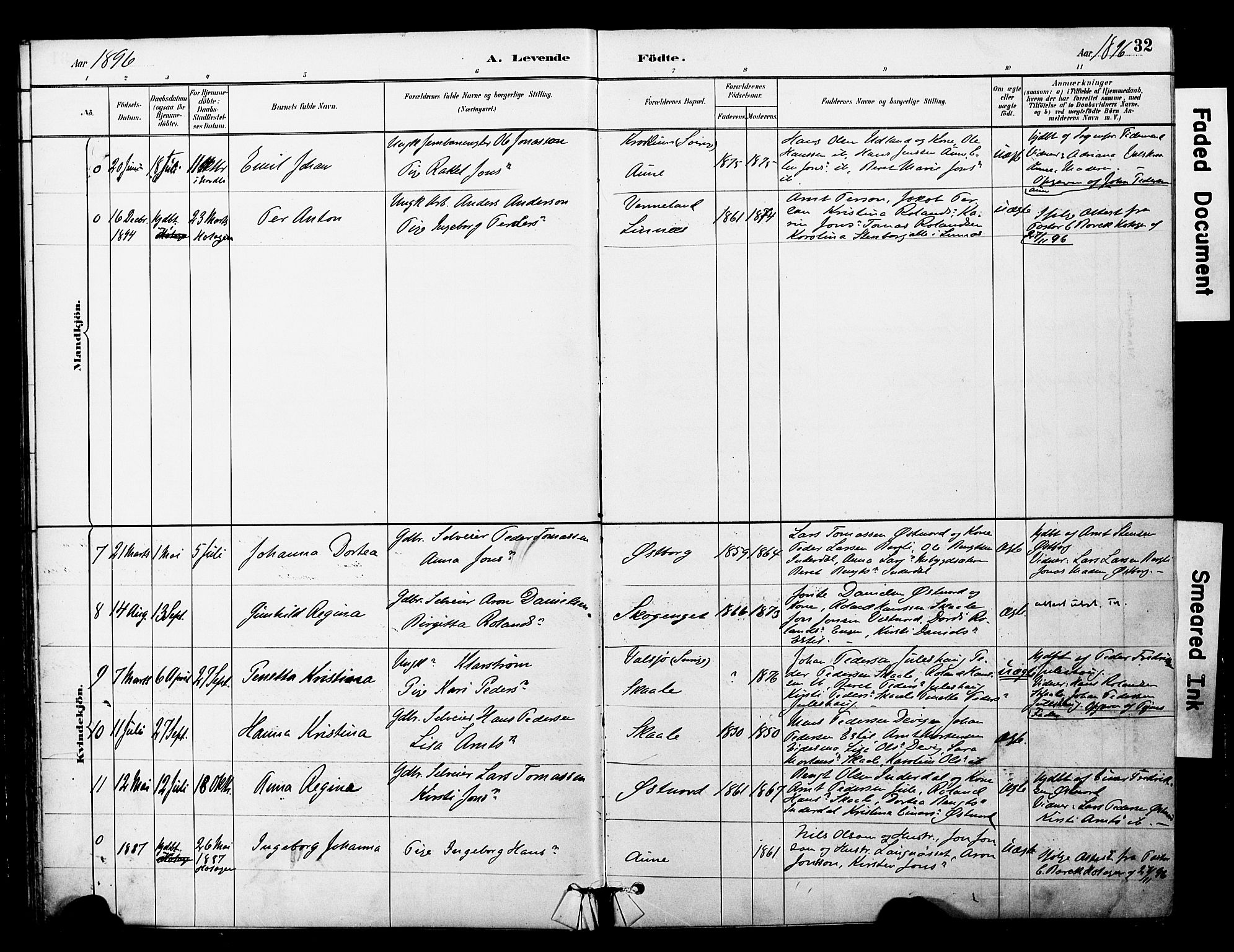 Ministerialprotokoller, klokkerbøker og fødselsregistre - Nord-Trøndelag, AV/SAT-A-1458/757/L0505: Parish register (official) no. 757A01, 1882-1904, p. 32