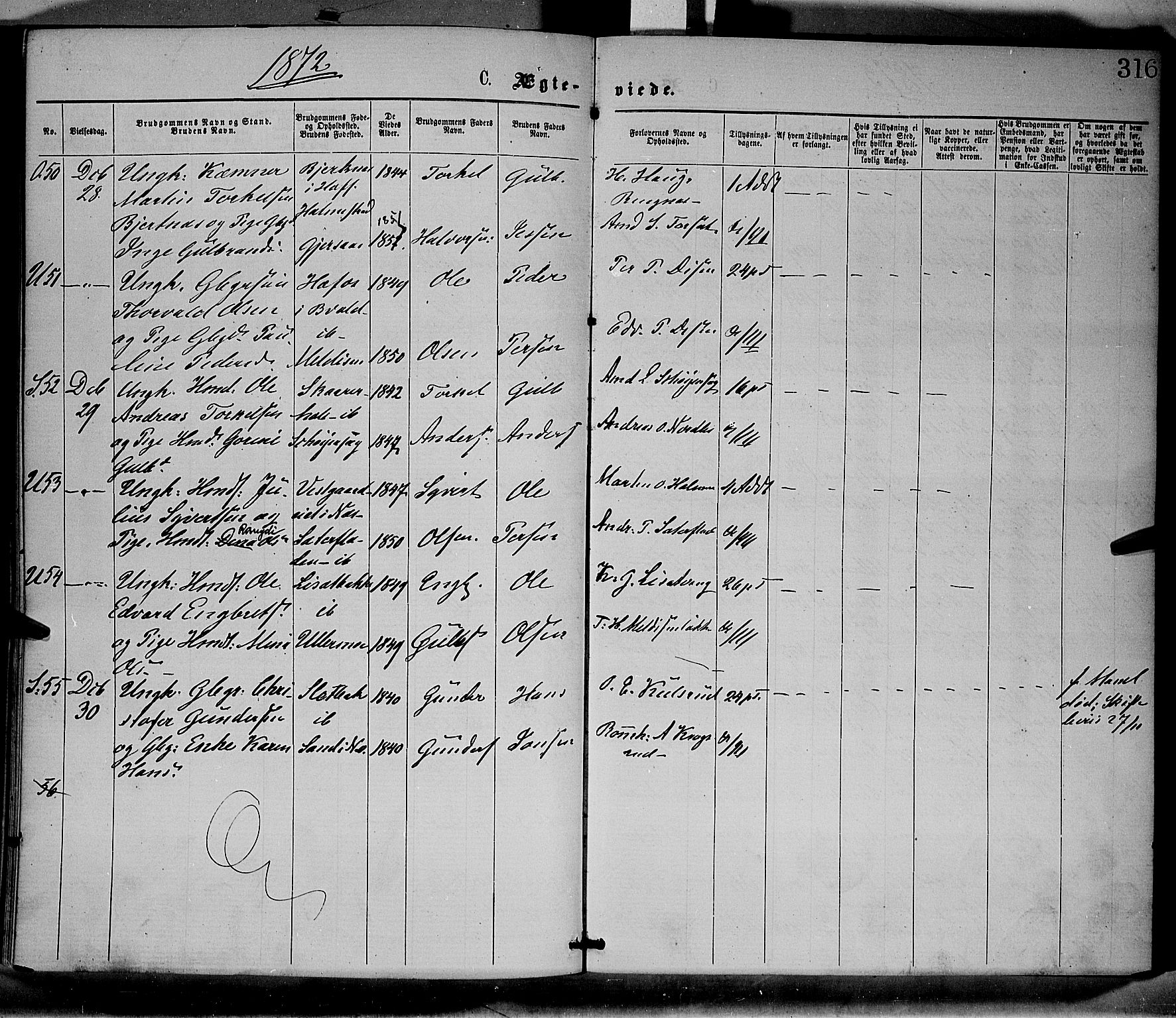 Sør-Odal prestekontor, AV/SAH-PREST-030/H/Ha/Haa/L0004: Parish register (official) no. 4, 1870-1875, p. 316