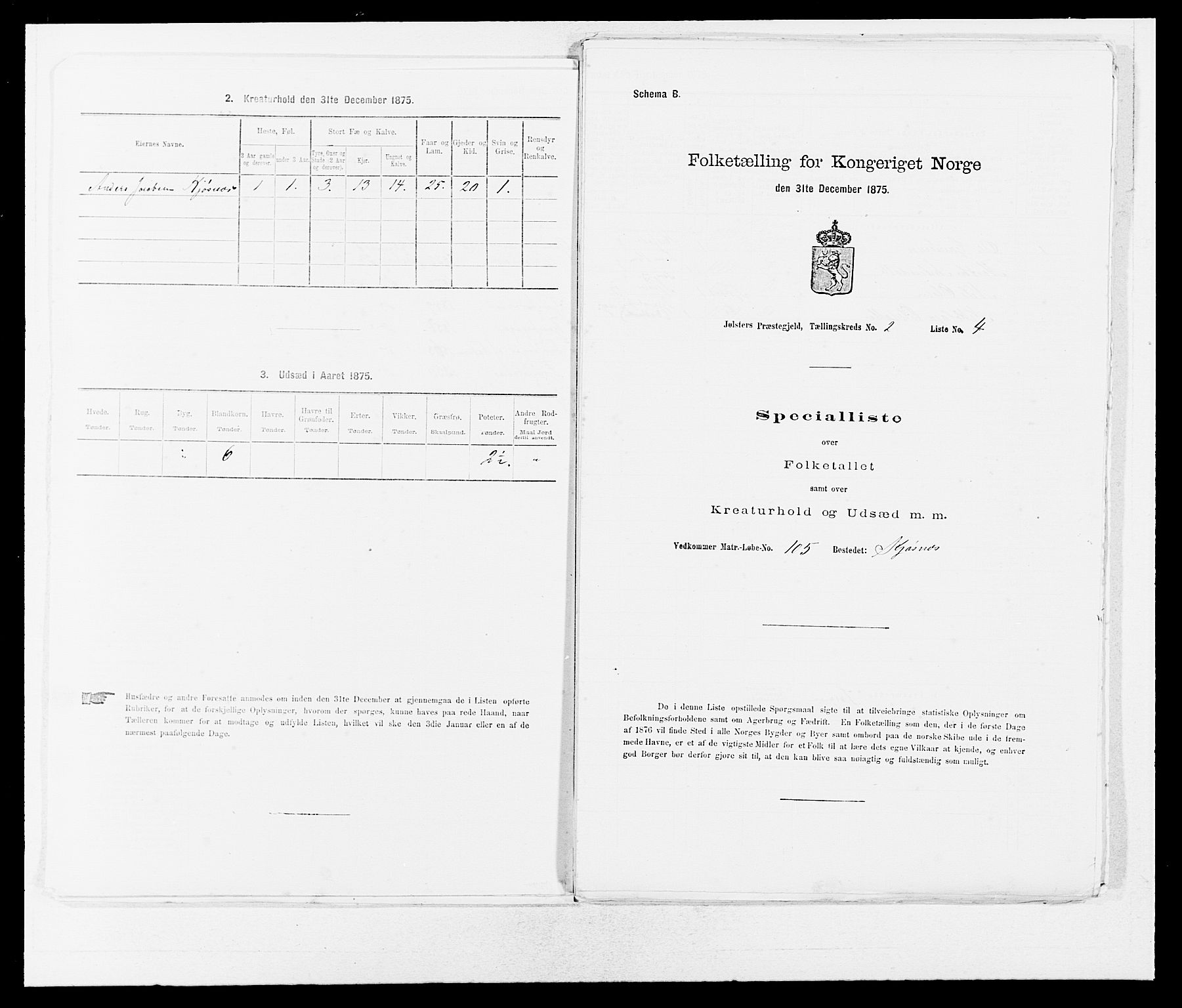 SAB, 1875 census for 1431P Jølster, 1875, p. 141