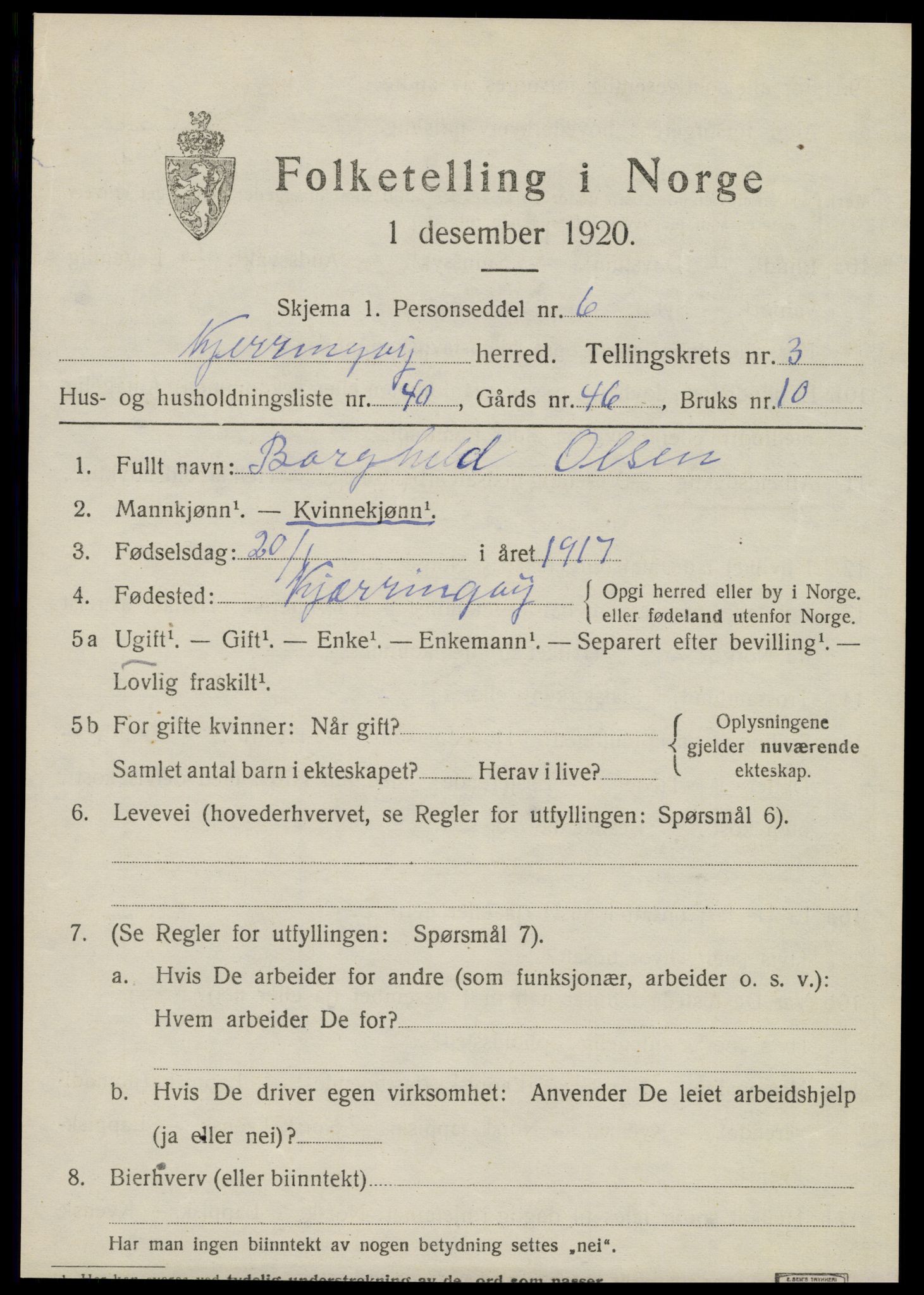 SAT, 1920 census for Kjerringøy, 1920, p. 1689