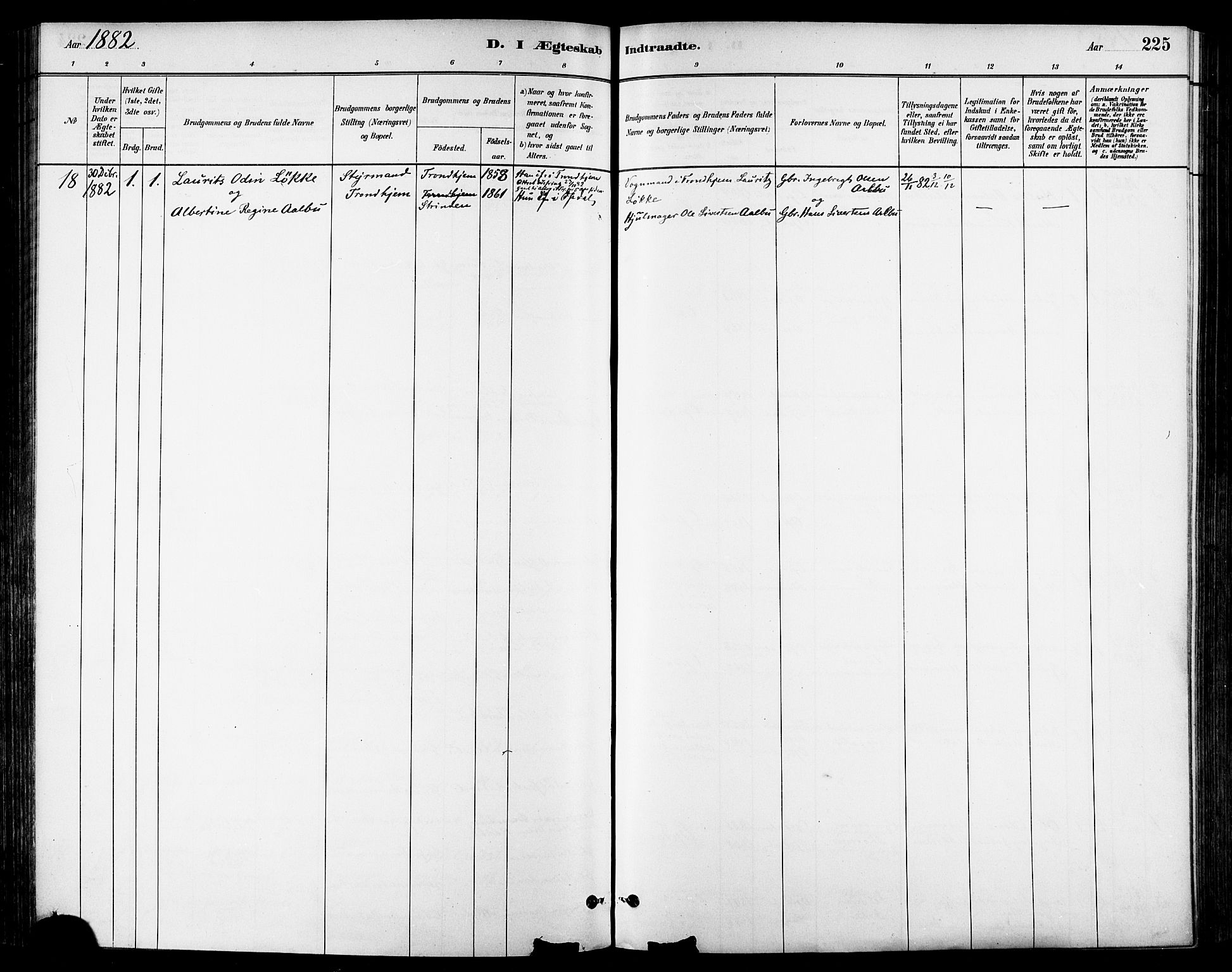 Ministerialprotokoller, klokkerbøker og fødselsregistre - Sør-Trøndelag, AV/SAT-A-1456/678/L0901: Parish register (official) no. 678A10, 1881-1894, p. 225