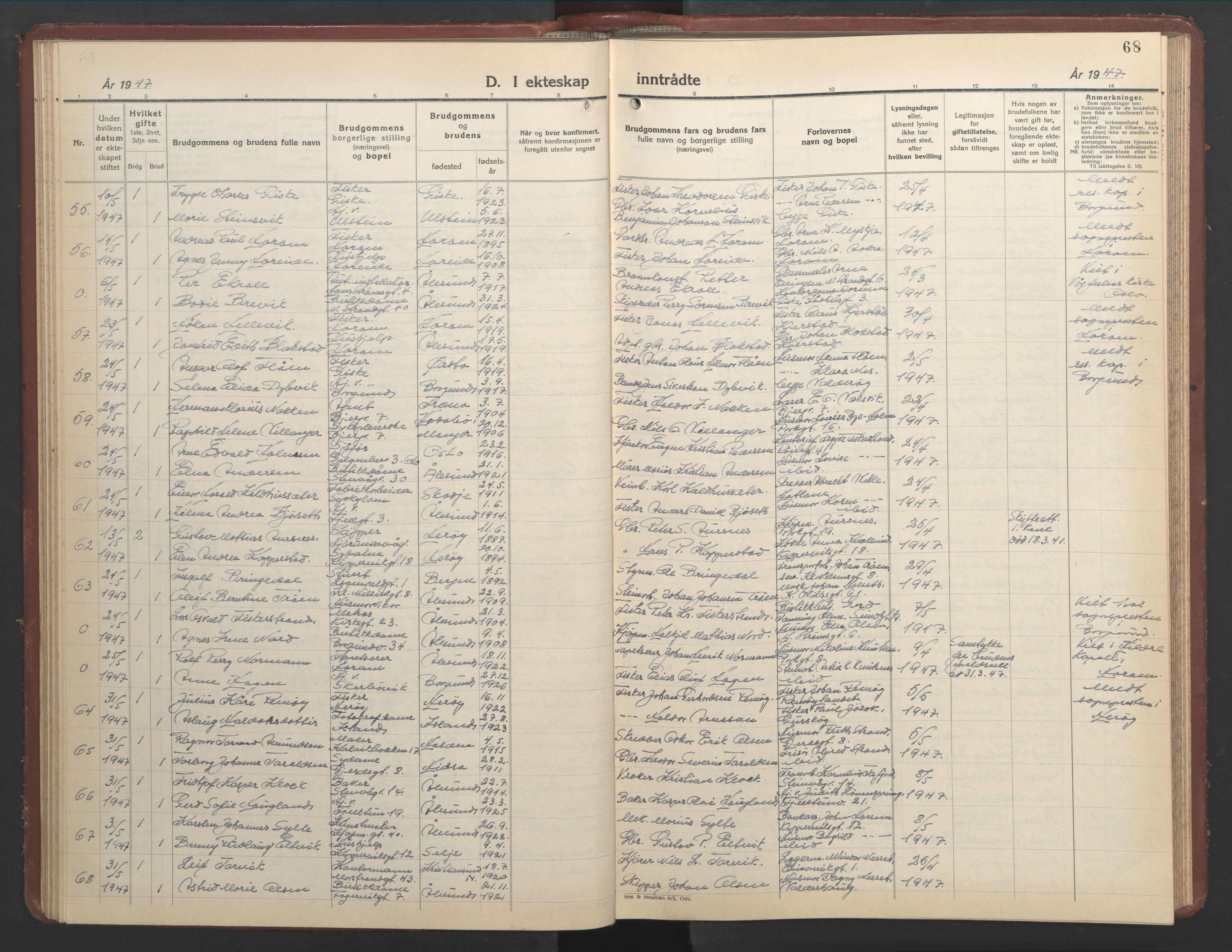 Ministerialprotokoller, klokkerbøker og fødselsregistre - Møre og Romsdal, SAT/A-1454/529/L0479: Parish register (copy) no. 529C16, 1941-1950, p. 68