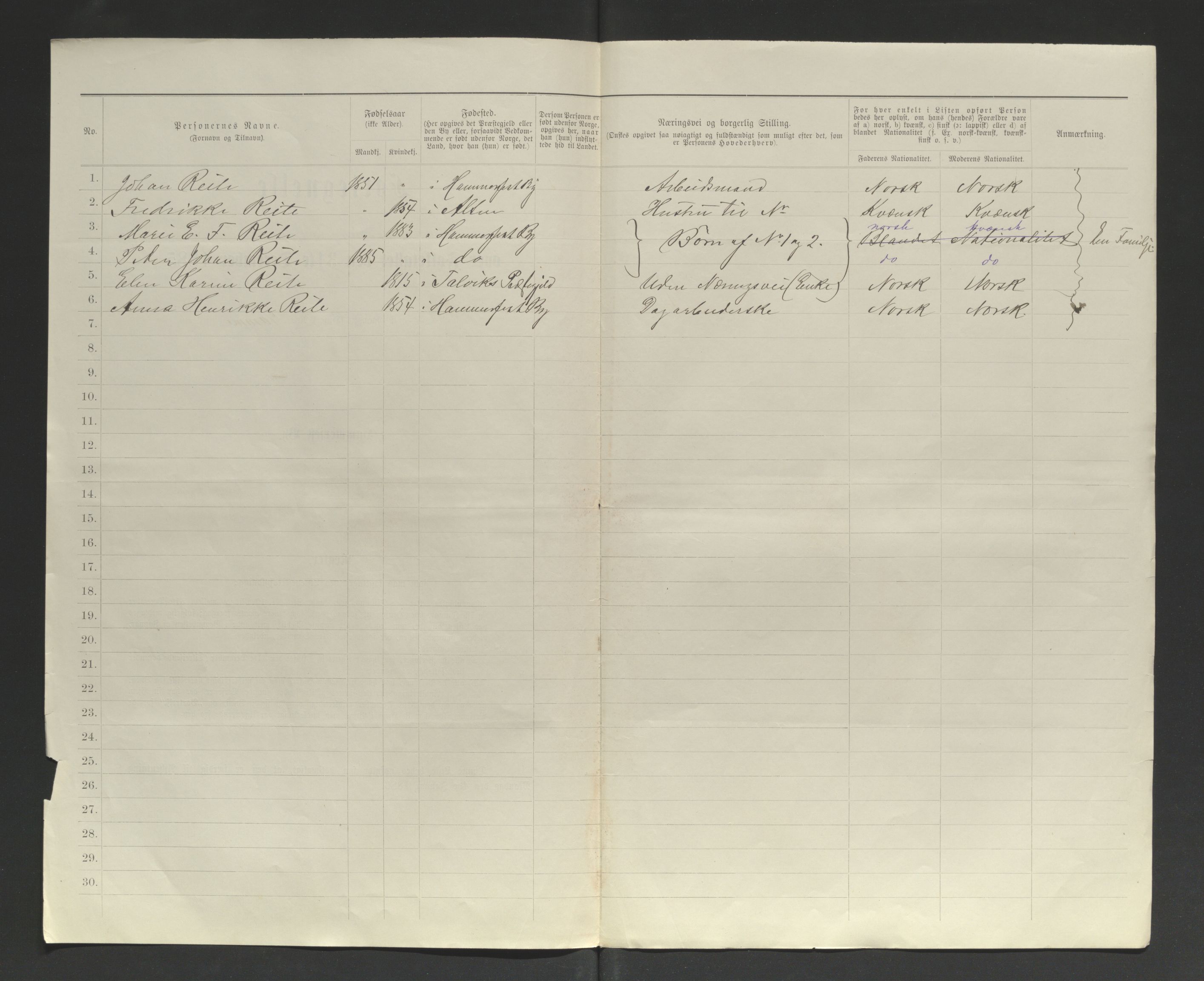 SATØ, 1885 census for 2001 Hammerfest, 1885, p. 6b