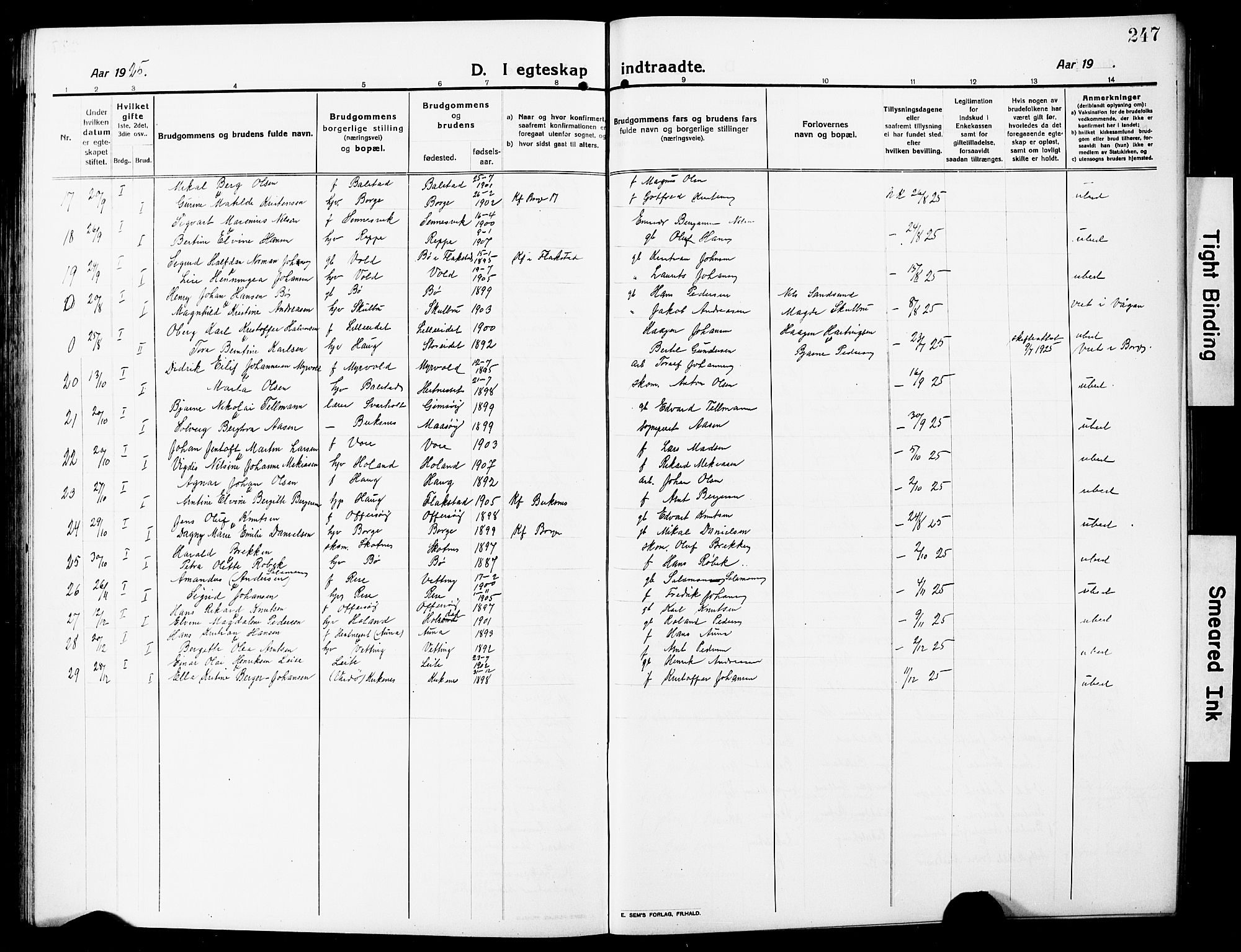 Ministerialprotokoller, klokkerbøker og fødselsregistre - Nordland, AV/SAT-A-1459/881/L1169: Parish register (copy) no. 881C06, 1912-1930, p. 247