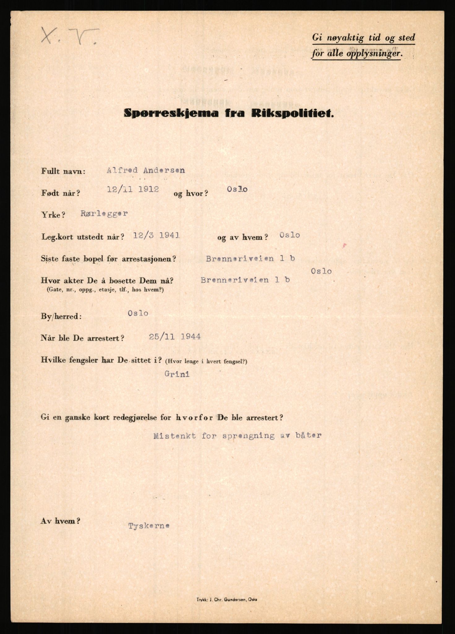 Rikspolitisjefen, AV/RA-S-1560/L/L0001: Abelseth, Rudolf - Berentsen, Odd, 1940-1945, p. 250