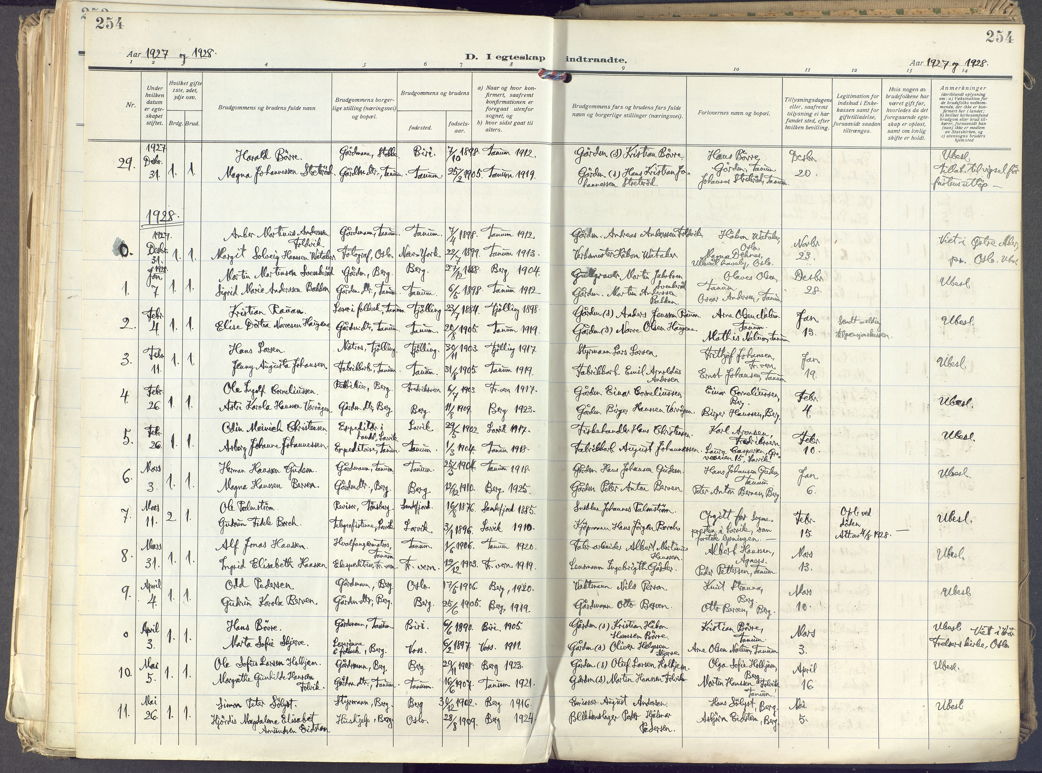 Brunlanes kirkebøker, SAKO/A-342/F/Fc/L0004: Parish register (official) no. III 4, 1923-1943, p. 254