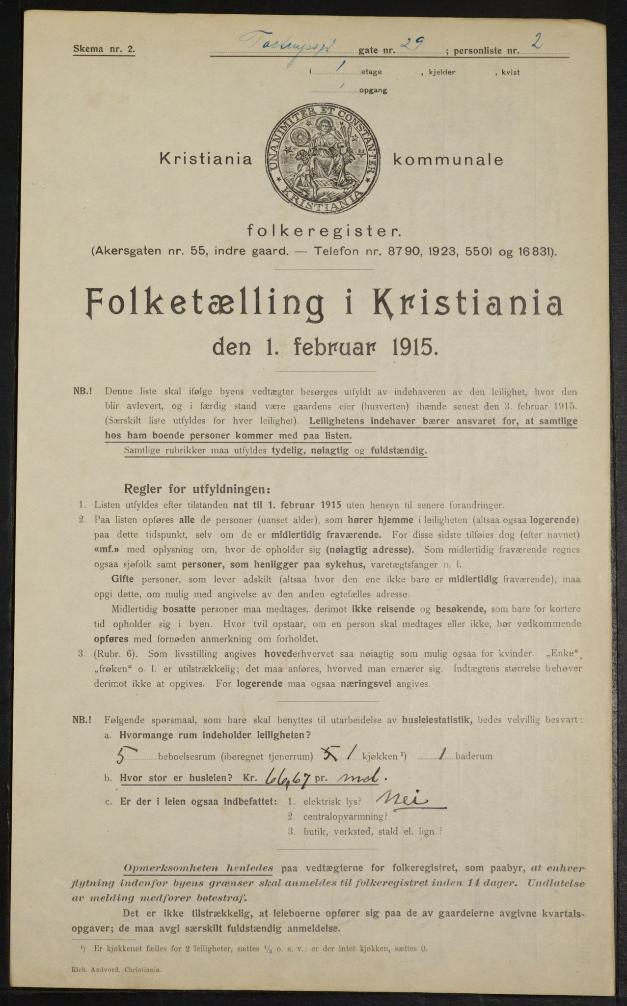 OBA, Municipal Census 1915 for Kristiania, 1915, p. 115619