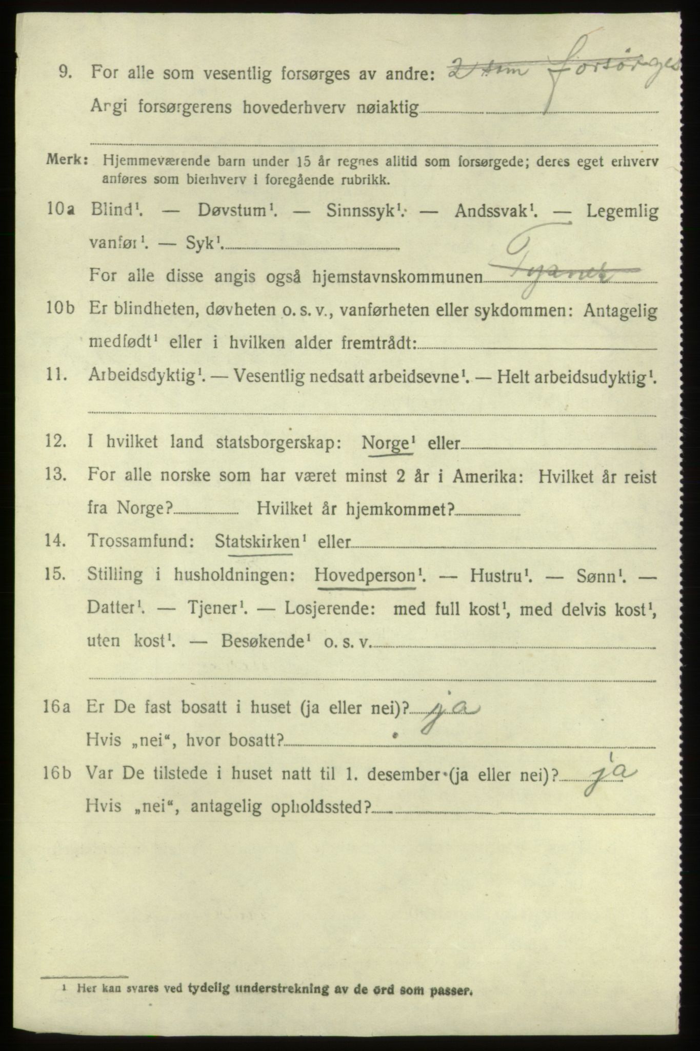 SAB, 1920 census for Tysnes, 1920, p. 2843