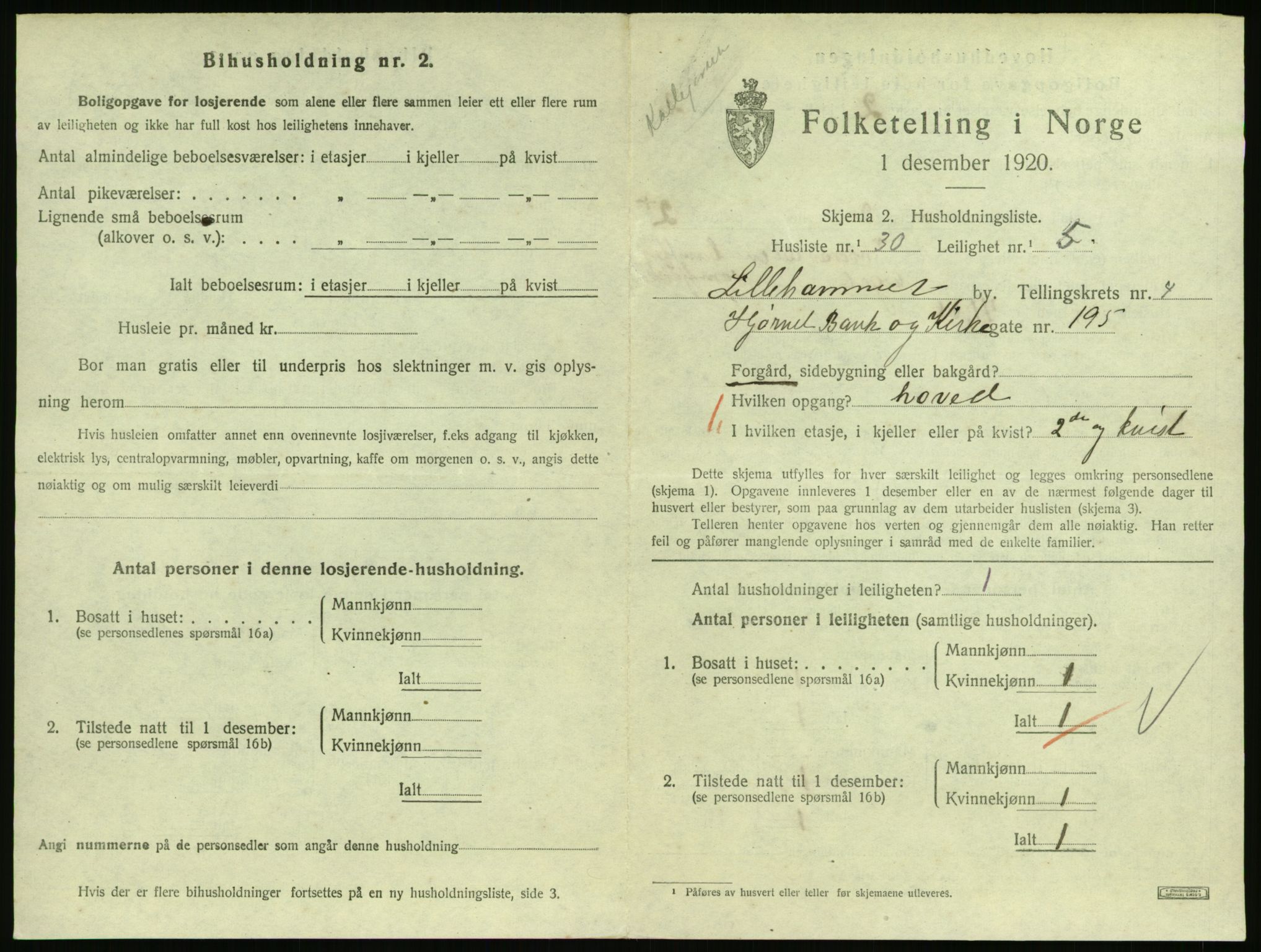 SAH, 1920 census for Lillehammer, 1920, p. 2048