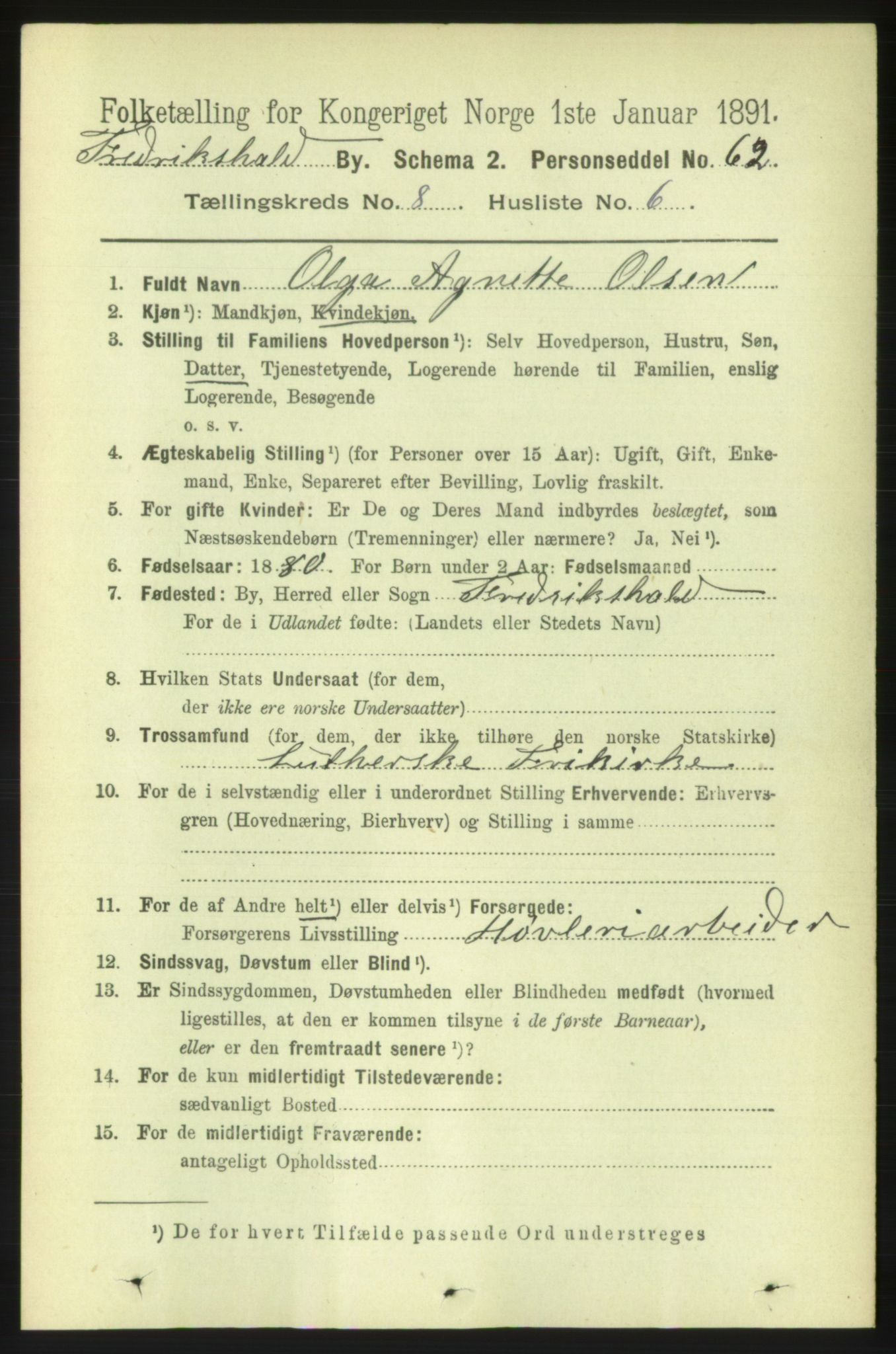 RA, 1891 census for 0101 Fredrikshald, 1891, p. 5517