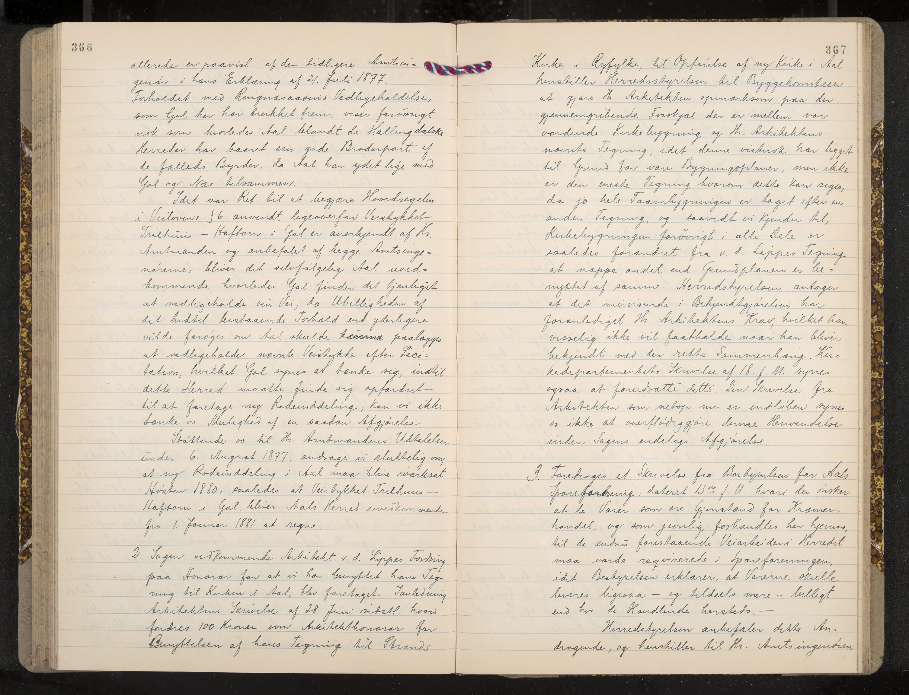 Ål formannskap og sentraladministrasjon, IKAK/0619021/A/Aa/L0003: Utskrift av møtebok, 1864-1880, p. 366-367