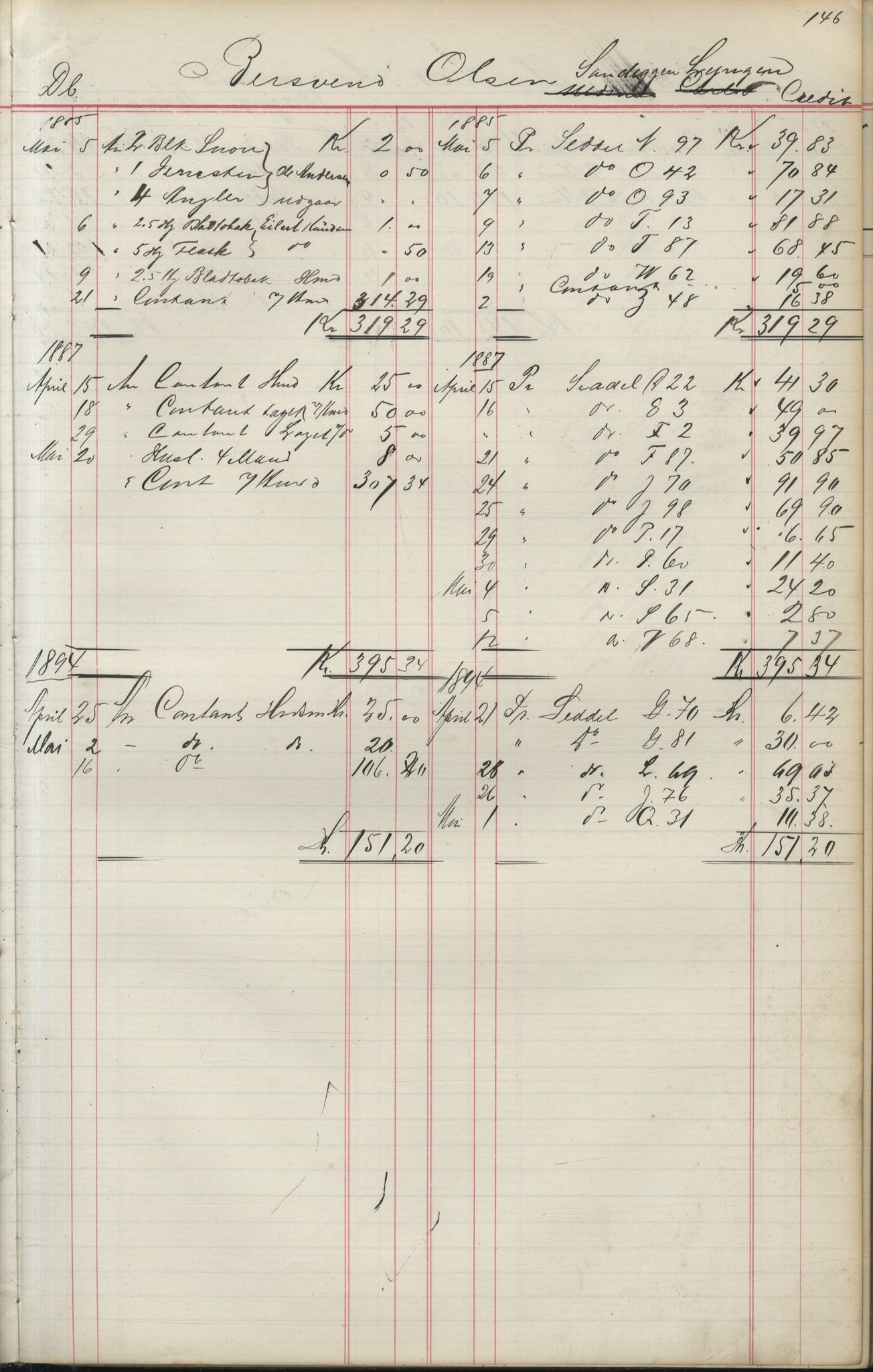 Brodtkorb handel A/S, VAMU/A-0001/F/Fa/L0004/0001: Kompanibøker. Utensogns / Compagnibog for Udensogns Fiskere No 15. Fra A - H, 1882-1895, p. 146