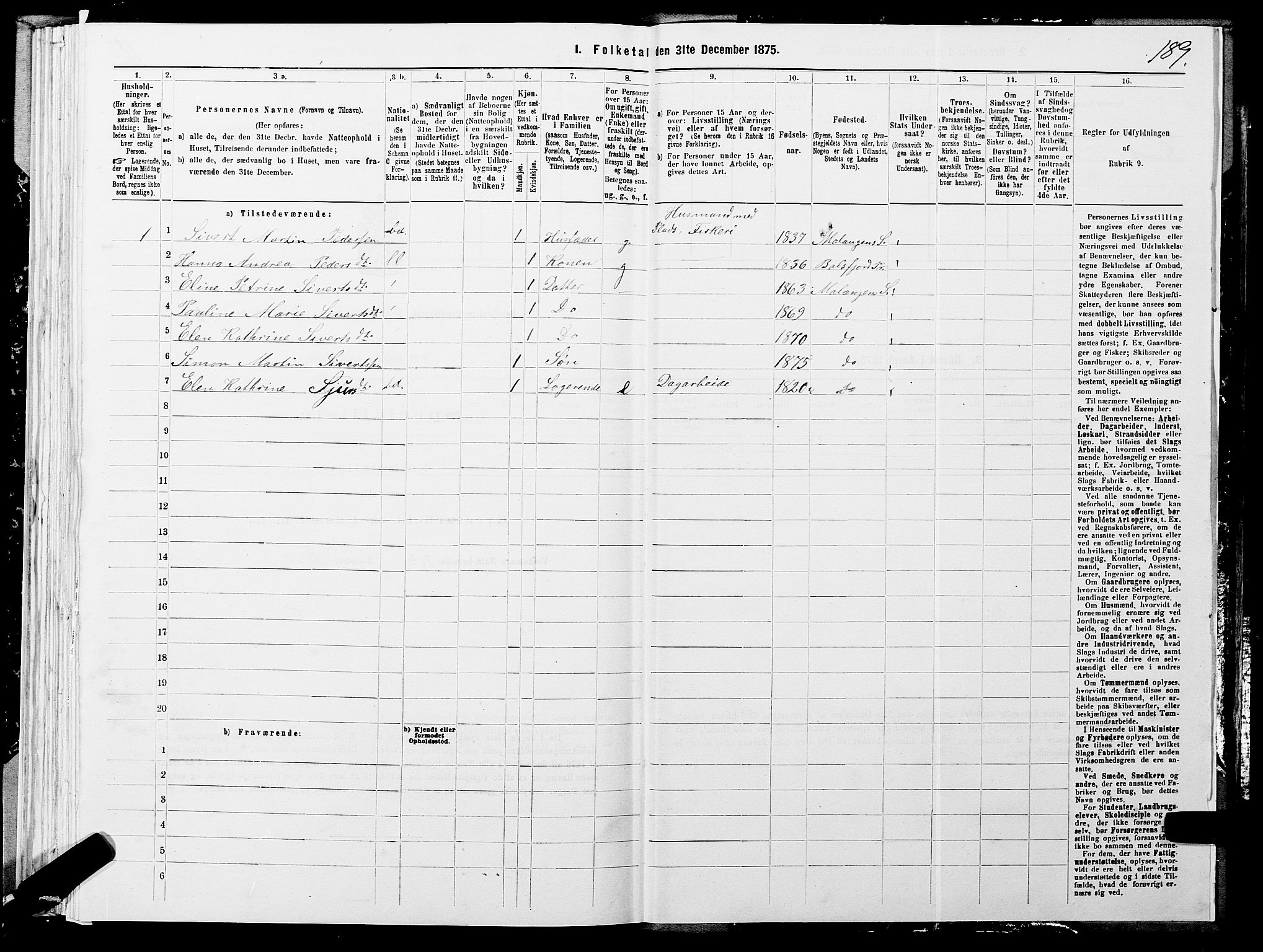 SATØ, 1875 census for 1933P Balsfjord, 1875, p. 3189