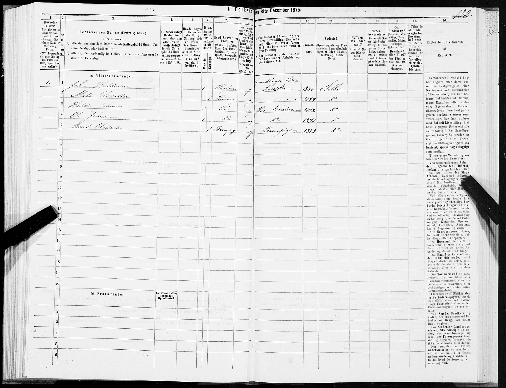 SAT, 1875 census for 1664P Selbu, 1875, p. 1132