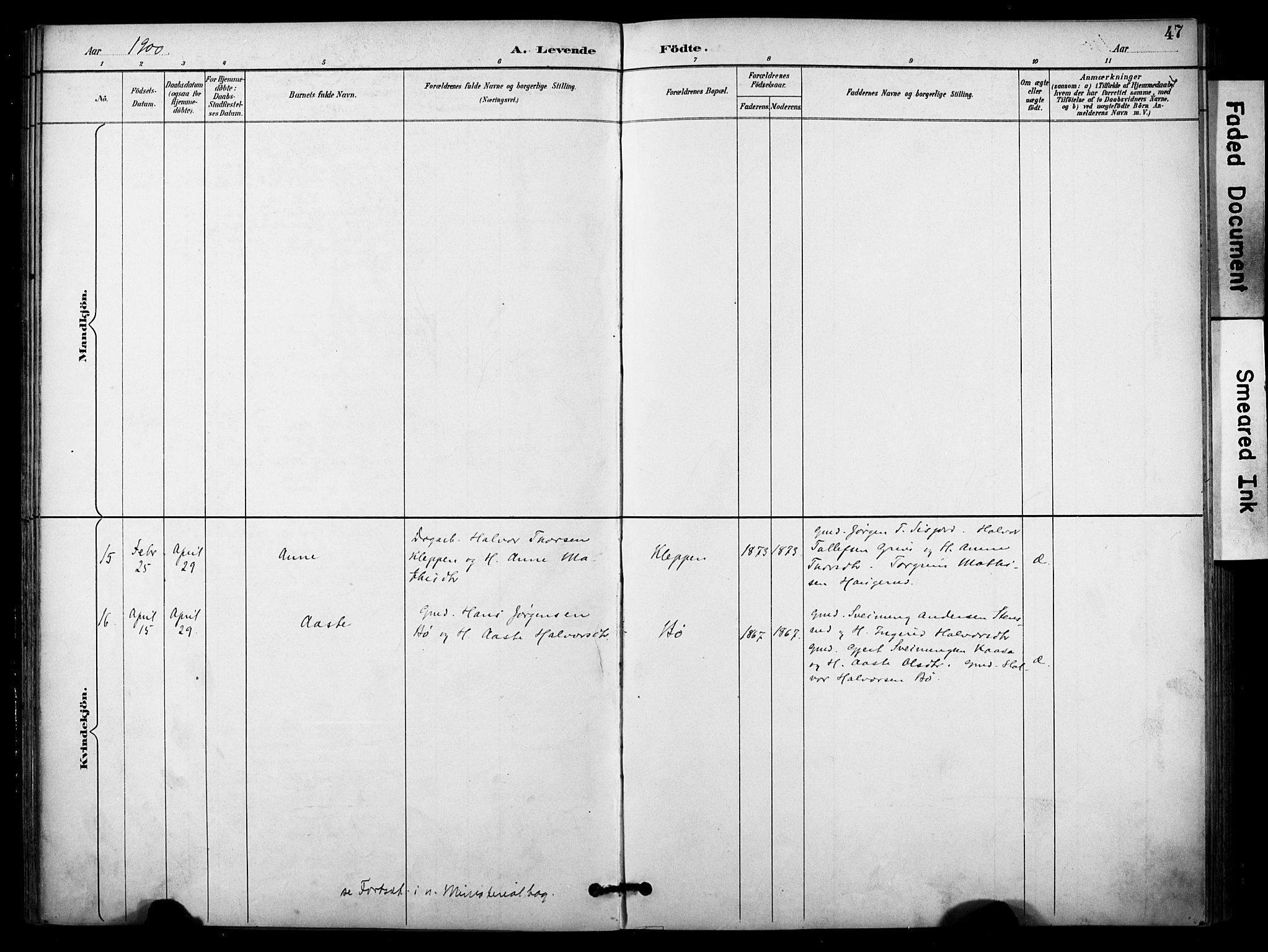 Bø kirkebøker, AV/SAKO-A-257/F/Fa/L0011: Parish register (official) no. 11, 1892-1900, p. 47