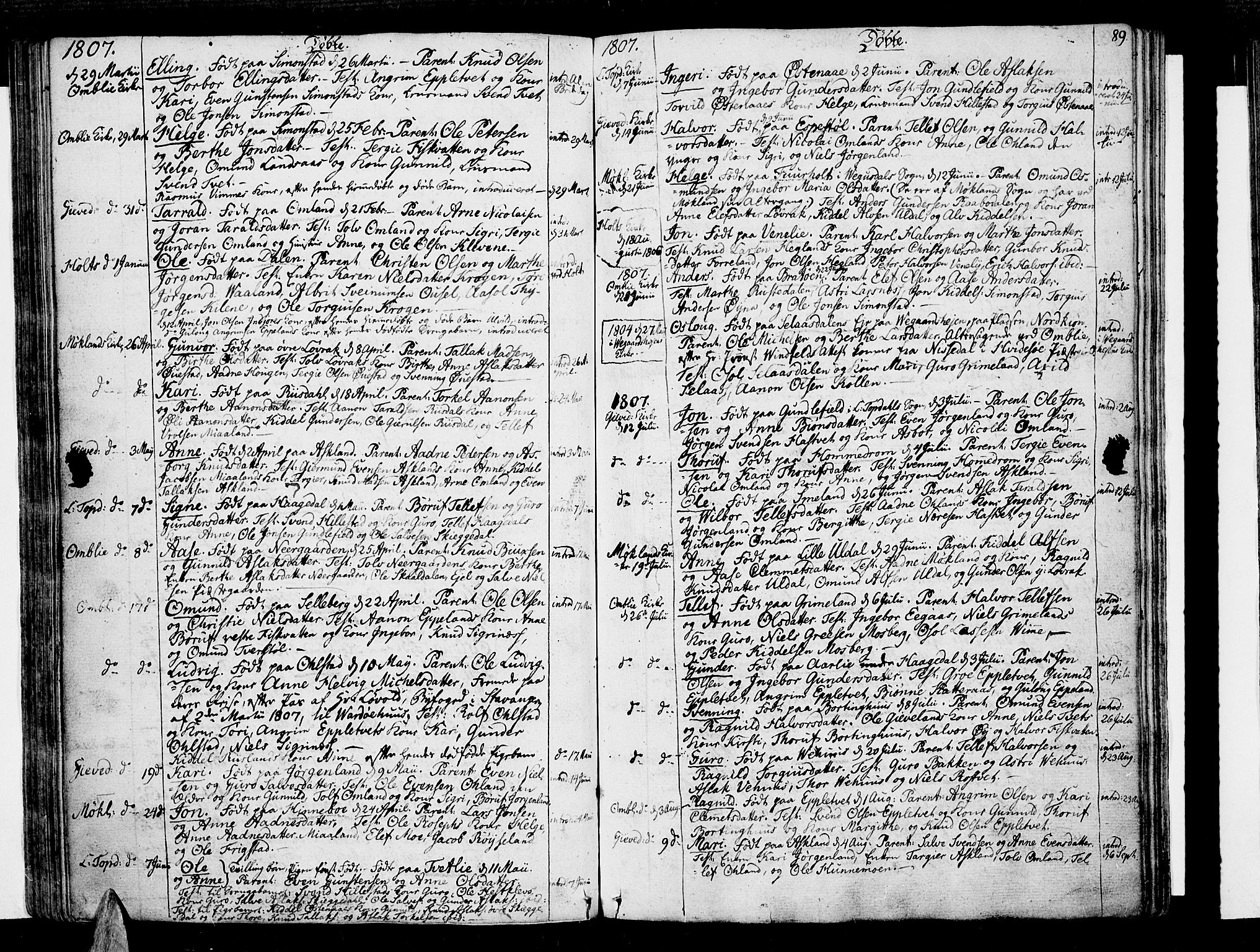 Åmli sokneprestkontor, SAK/1111-0050/F/Fa/Fac/L0005: Parish register (official) no. A 5, 1796-1816, p. 89
